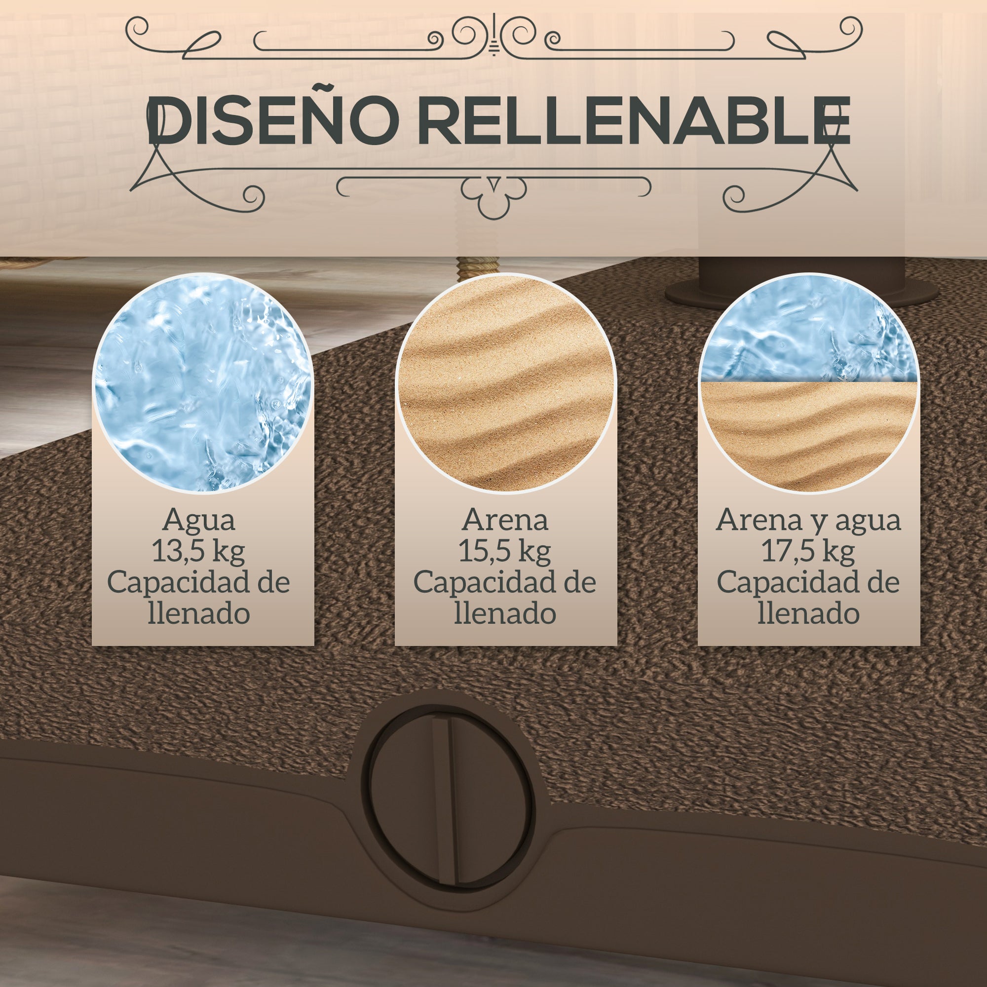 Outsunny Base para Sombrilla con Ruedas, 2,5 kg, Soporte de Parasol de HDPE, Pie para Sombrilla con Postes Ø22 mm a Ø38 mm, Rellenable de Arena 18 kg o Agua 16 kg, para Jardín, Patio, Terraza, Marrón