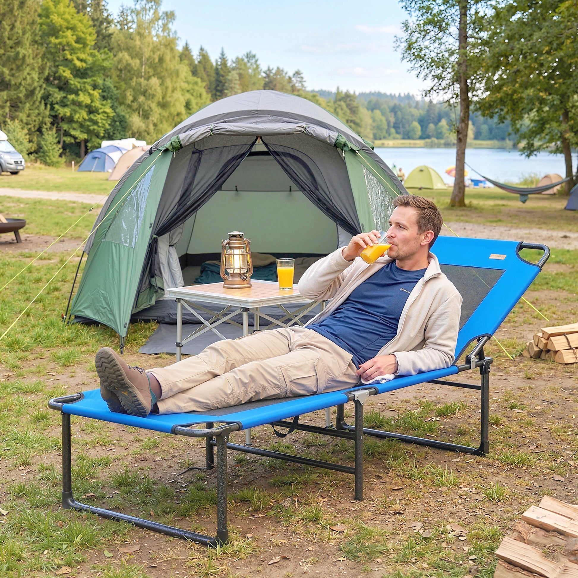 Outsunny Tumbona Plegable, Tumbona Jardín Exterior con Respaldo Ajustable en 4 Posiciones, Asas de Transporte y Respaldo de Textilene, Carga 120 kg, para Terraza, Piscina, Playa, 175x58x68 cm, Azul