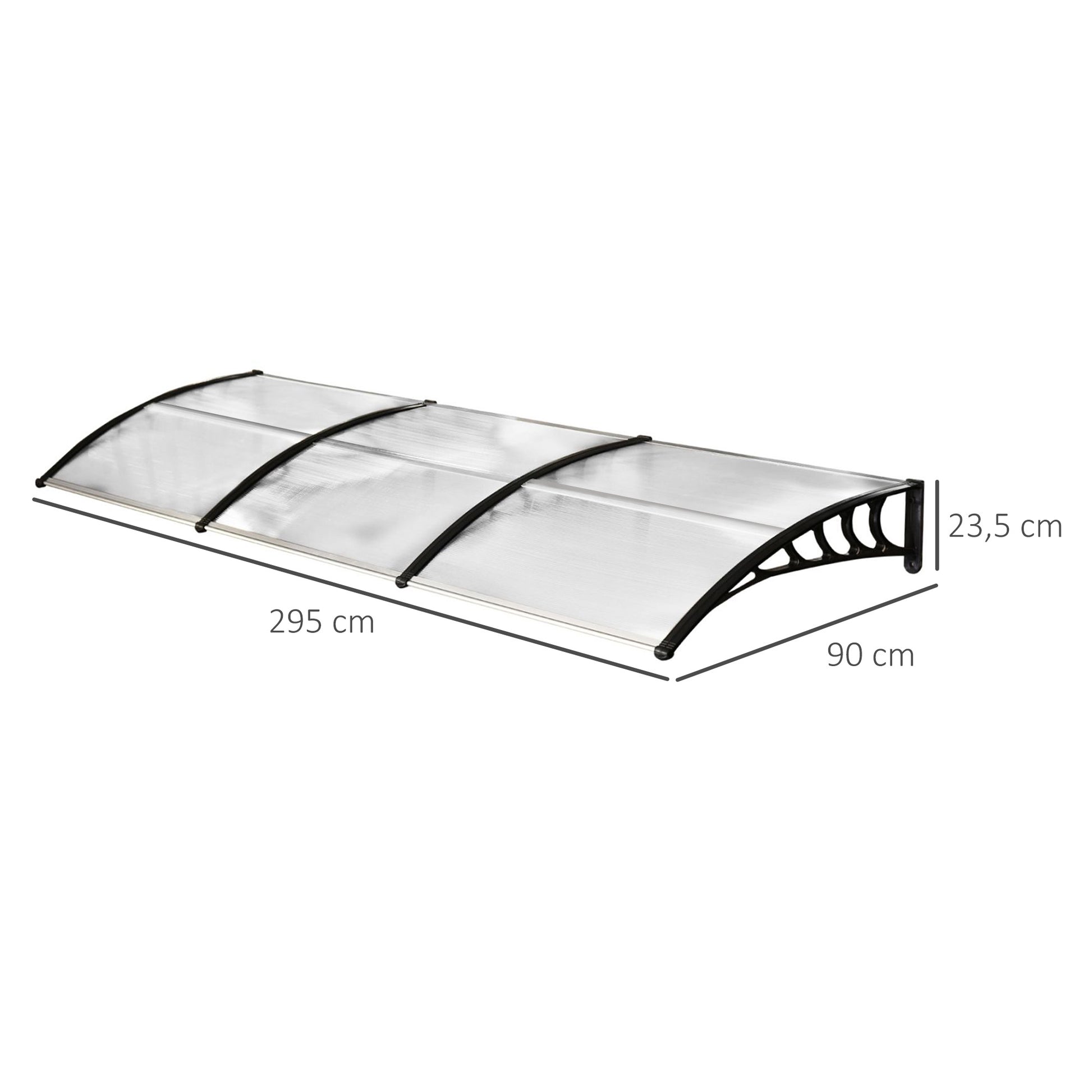 Outsunny Tejadillo de Protección contra Sol y Lluvia Marquesina para Puertas de Exterior Marquesina de Techo Diseño Moderno Aleación de Aluminio 90x295x23,5 cm Transparente