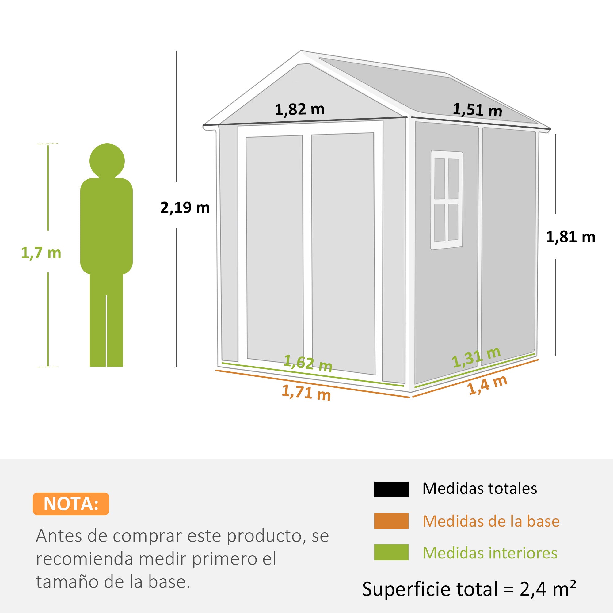 Outsunny Caseta de Jardín Exterior, 2,4 m², 182x151x219 cm, Cobertizo de Jardín Exterior con Suelo, Puerta Corredera, Ventana y Techo Inclinado, para Almacenamiento de Herramientas, Gris