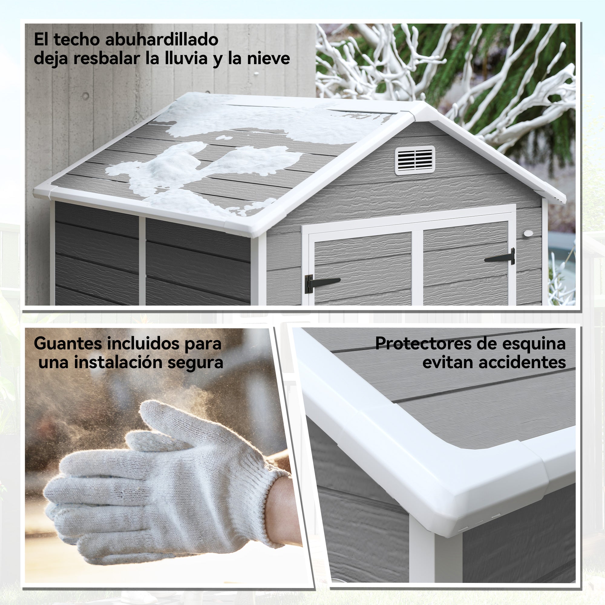 Outsunny Caseta de Jardín Exterior, 2,4 m², 182x151x219 cm, Cobertizo de Jardín Exterior con Suelo, Puerta Corredera, Ventana y Techo Inclinado, para Almacenamiento de Herramientas, Gris