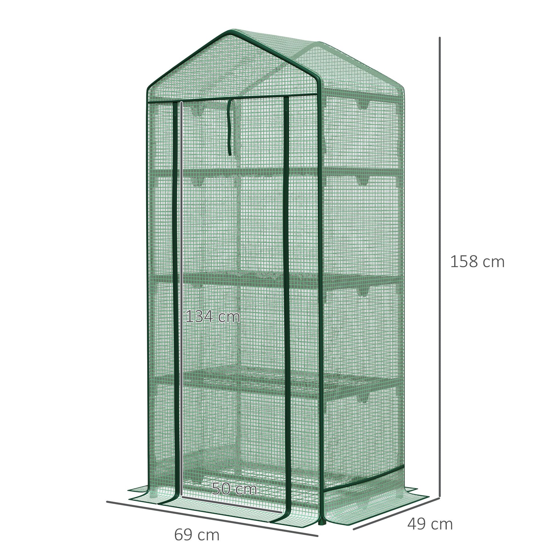 Outsunny Invernadero de Jardín Invernadero de Terraza con 4 Estantes de Alambre y Puerta Enrollable Invernadero para Macetas Plantas Flores Exterior 69x49x158 cm Verde