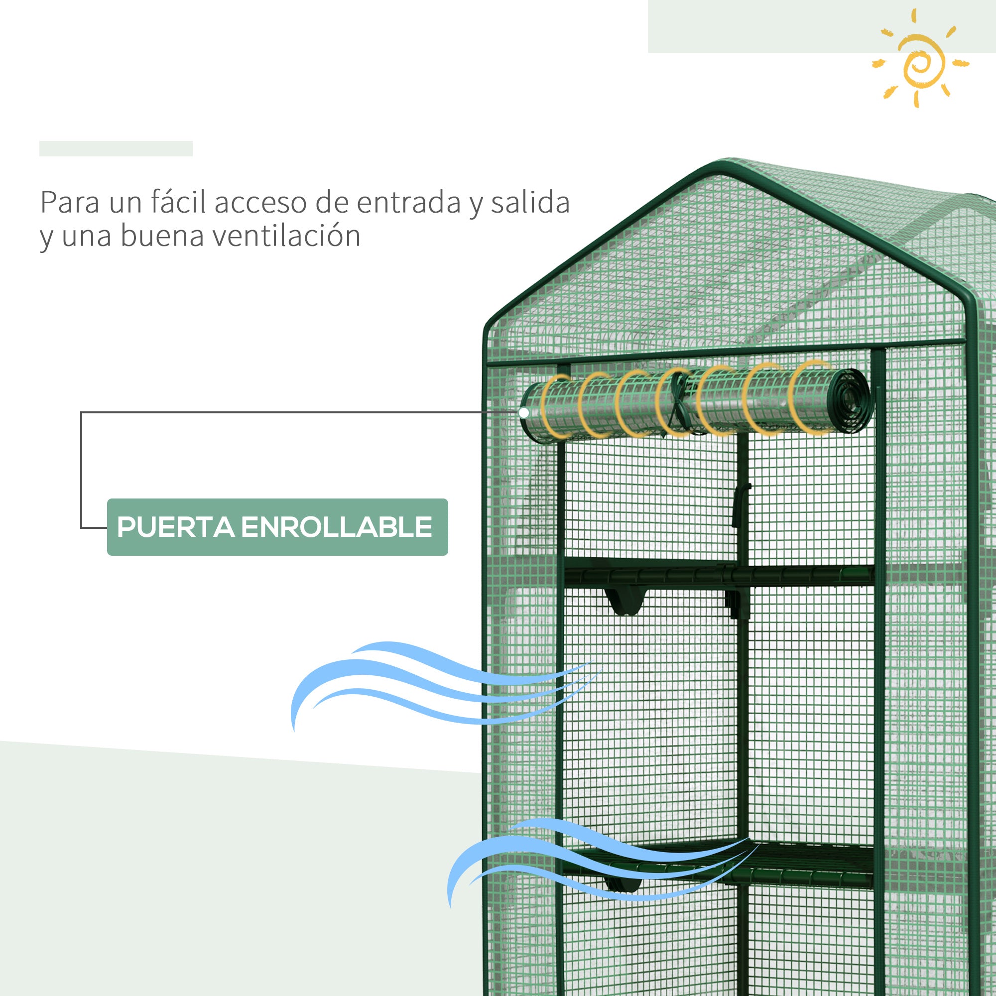 Outsunny Invernadero de Jardín Invernadero de Terraza con 4 Estantes de Alambre y Puerta Enrollable Invernadero para Macetas Plantas Flores Exterior 69x49x158 cm Verde