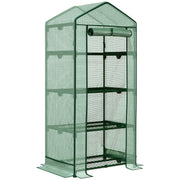 Outsunny Invernadero de Jardín Invernadero de Terraza con 4 Estantes de Alambre y Puerta Enrollable Invernadero para Macetas Plantas Flores Exterior 69x49x158 cm Verde