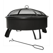 Outsunny Brasero Exterior Ø76x49,5 cm 2 EN 1 Profundidad del Cuenco 18 cm con Rejilla de Cocina Parrilla para Barbacoa Calefacción Tapa de Malla Atizador de Fuego para Patio Jardín Negro