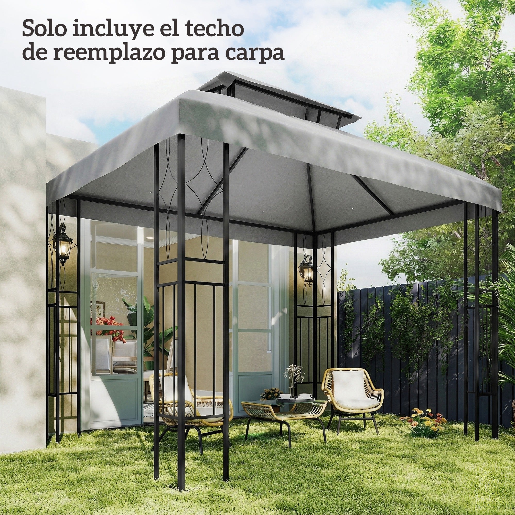 Outsunny Techo de Repuesto para Cenador, 4x3 m, Cubierta de Repuesto con Techo Doble, 10 Orificios de Drenaje y Protección UV, SOLO Toldo de Recambio para Pabellón Gazebo, Gris Claro