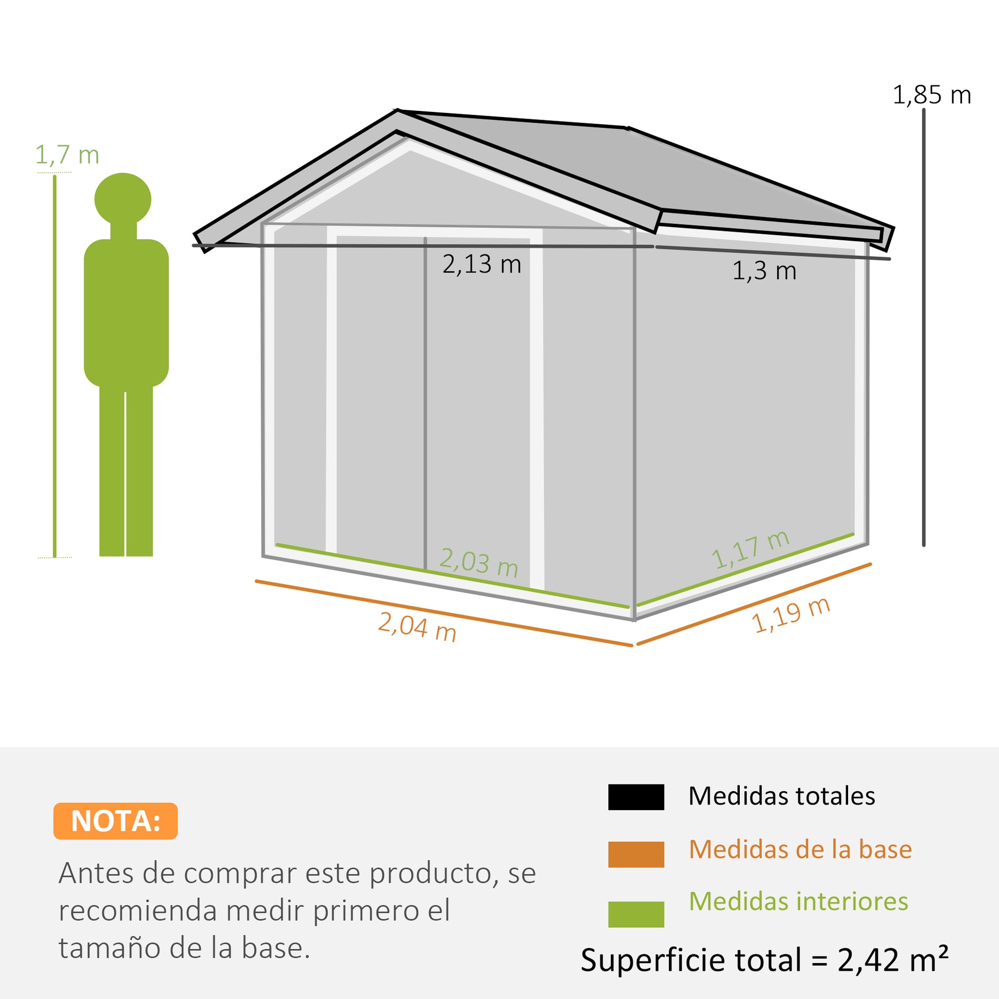 Outsunny Cobertizo de Jardín 2,42m² con Base de Refuerzo Sin Suelo 213x130x185 cm Caseta de Jardín Exterior con 2 Puertas Correderas y 4 Ventanas para Almacenamiento de Herramientas Gris Oscuro