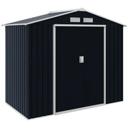 Outsunny Cobertizo de Jardín 2,42m² con Base de Refuerzo Sin Suelo 213x130x185 cm Caseta de Jardín Exterior con 2 Puertas Correderas y 4 Ventanas para Almacenamiento de Herramientas Gris Oscuro