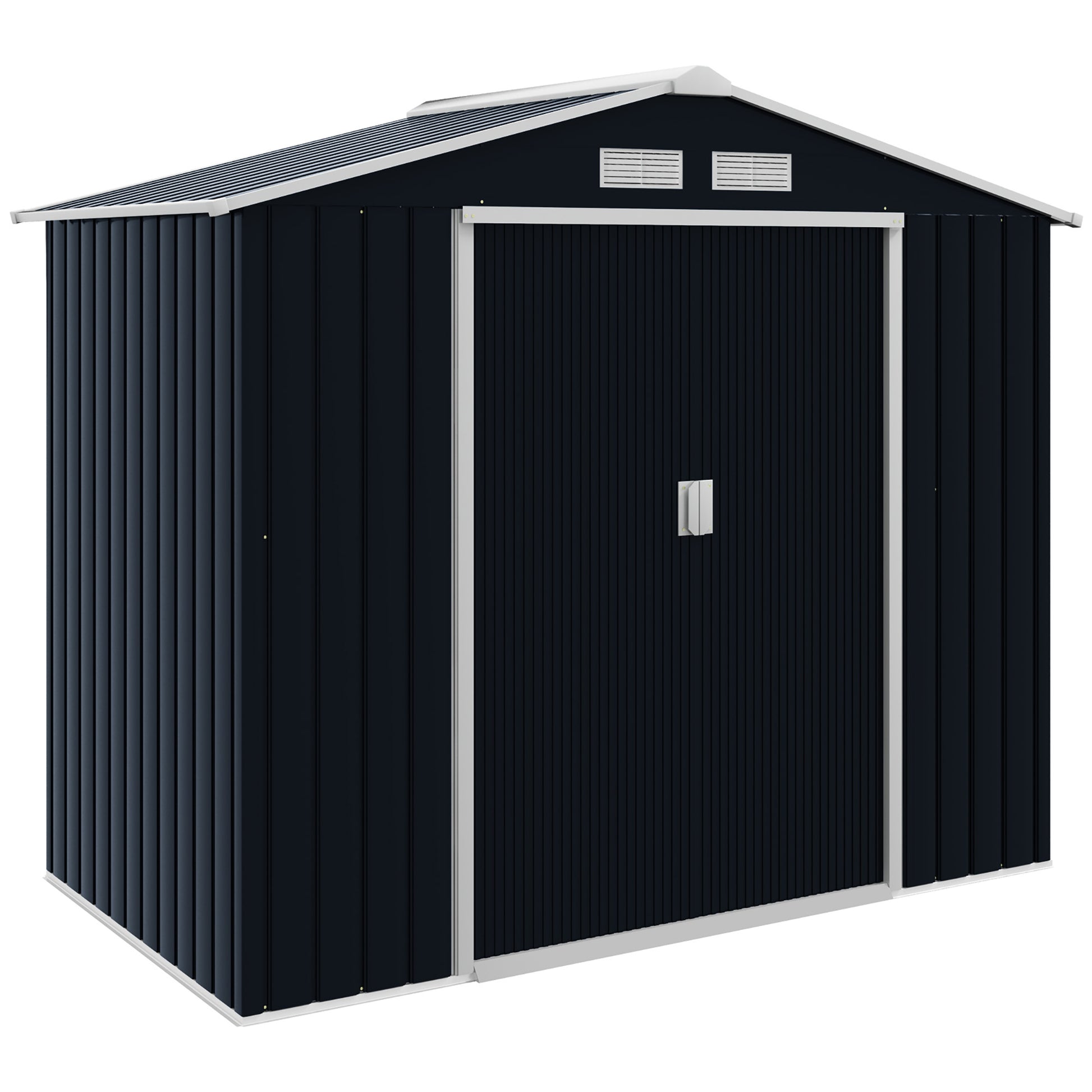 Outsunny Cobertizo de Jardín 2,42m² con Base de Refuerzo Sin Suelo 213x130x185 cm Caseta de Jardín Exterior con 2 Puertas Correderas y 4 Ventanas para Almacenamiento de Herramientas Gris Oscuro