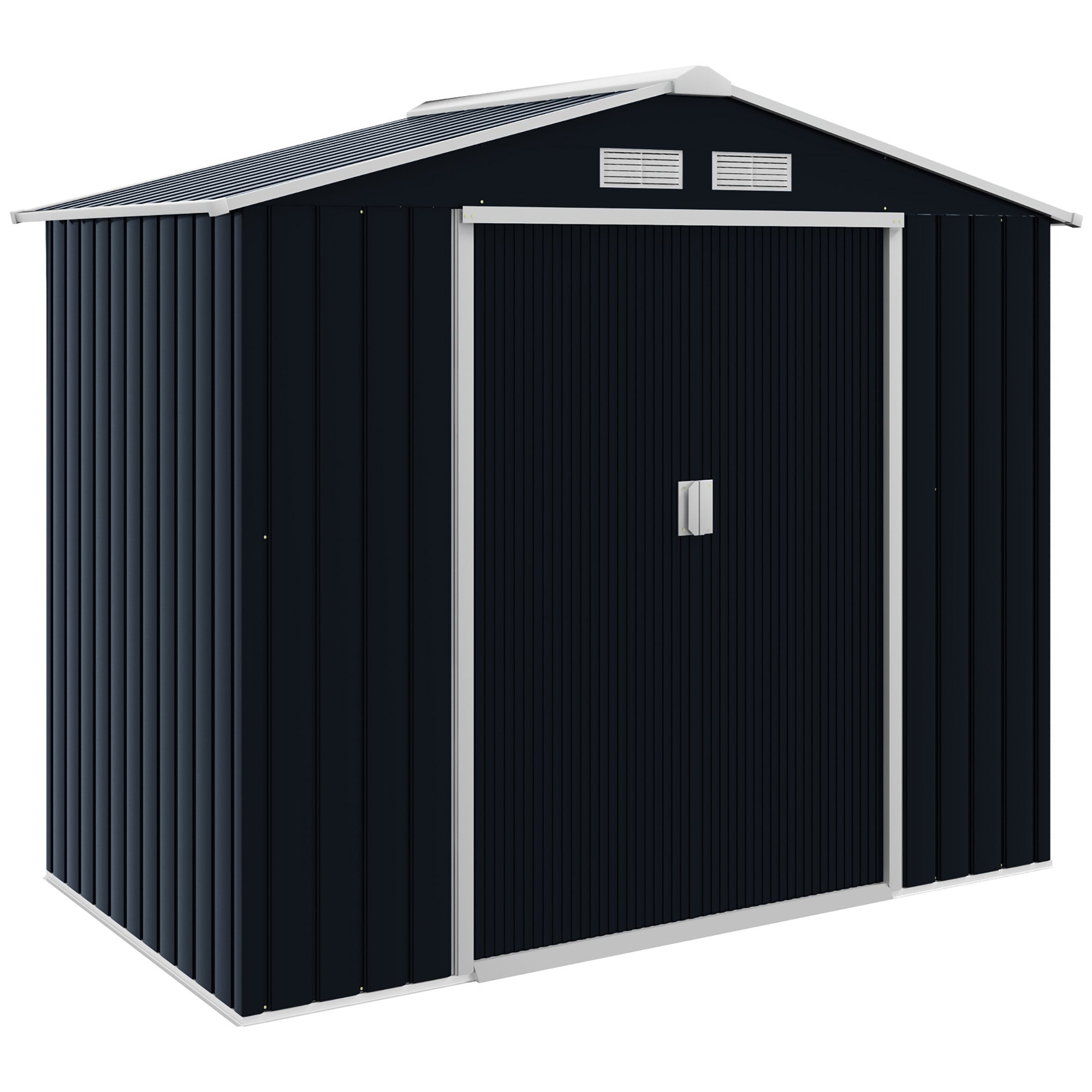 Outsunny Cobertizo de Jardín 2,42m² con Base de Refuerzo Sin Suelo 213x130x185 cm Caseta de Jardín Exterior con 2 Puertas Correderas y 4 Ventanas para Almacenamiento de Herramientas Gris Oscuro