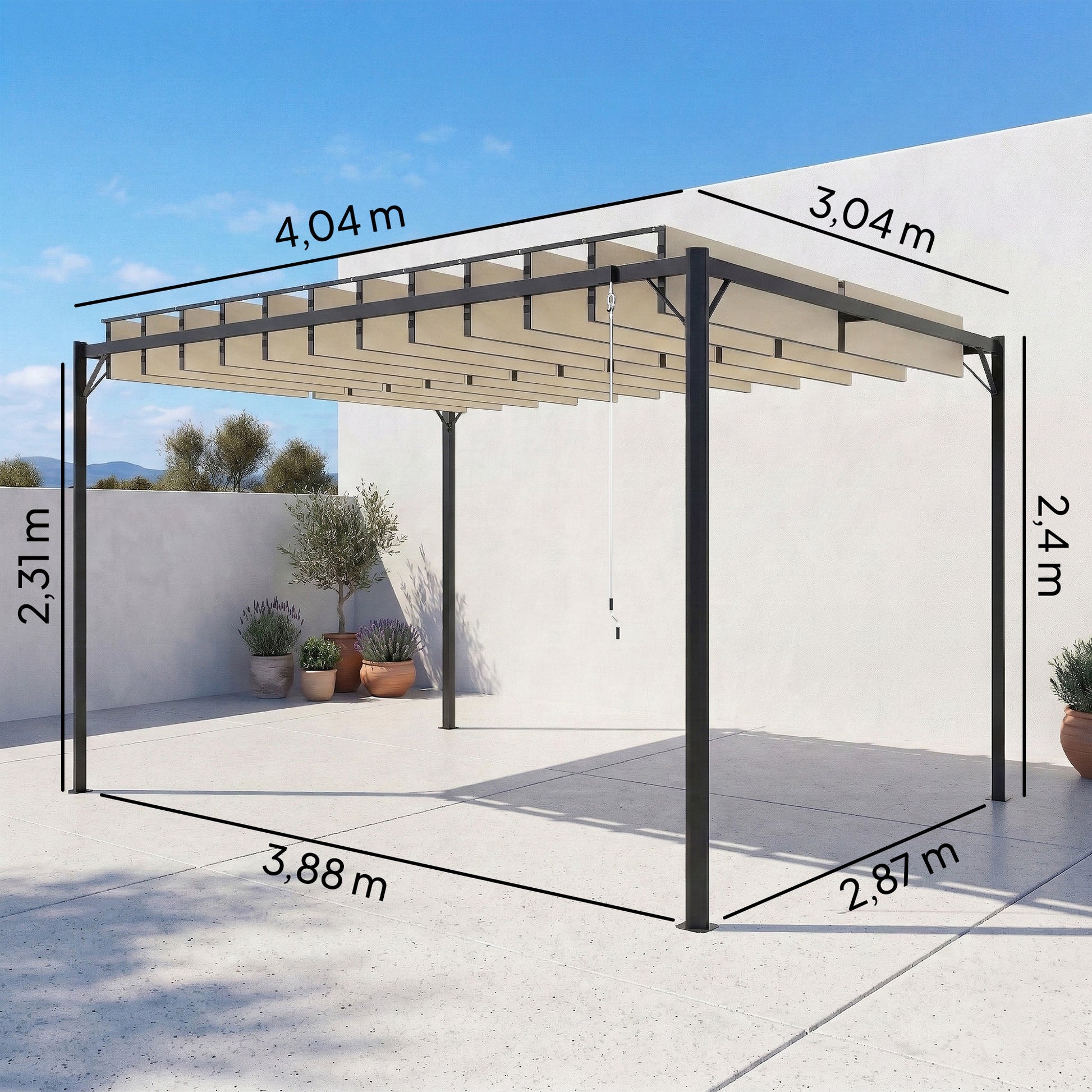 Outsunny Pérgola de Jardín 3x4 m, Cenador de Jardín con Techo de Lamas Orientables, Estructura de Metal, Protección UPF50+, Pabellón para Exterior, Patio, Terraza, Blanco Crema