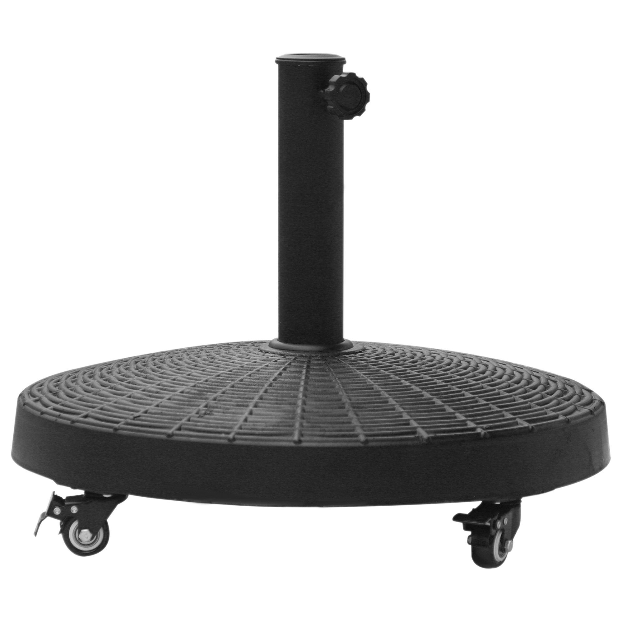 Outsunny Base para Sombrilla Redonda Ø52 cm 22,7 kg Soporte para Parasol de Resina con Ruedas Pie para Sombrilla con Postes Ø38 mm y Ø48 mm Diseño de Ratán para Jardín Patio Terraza Negro