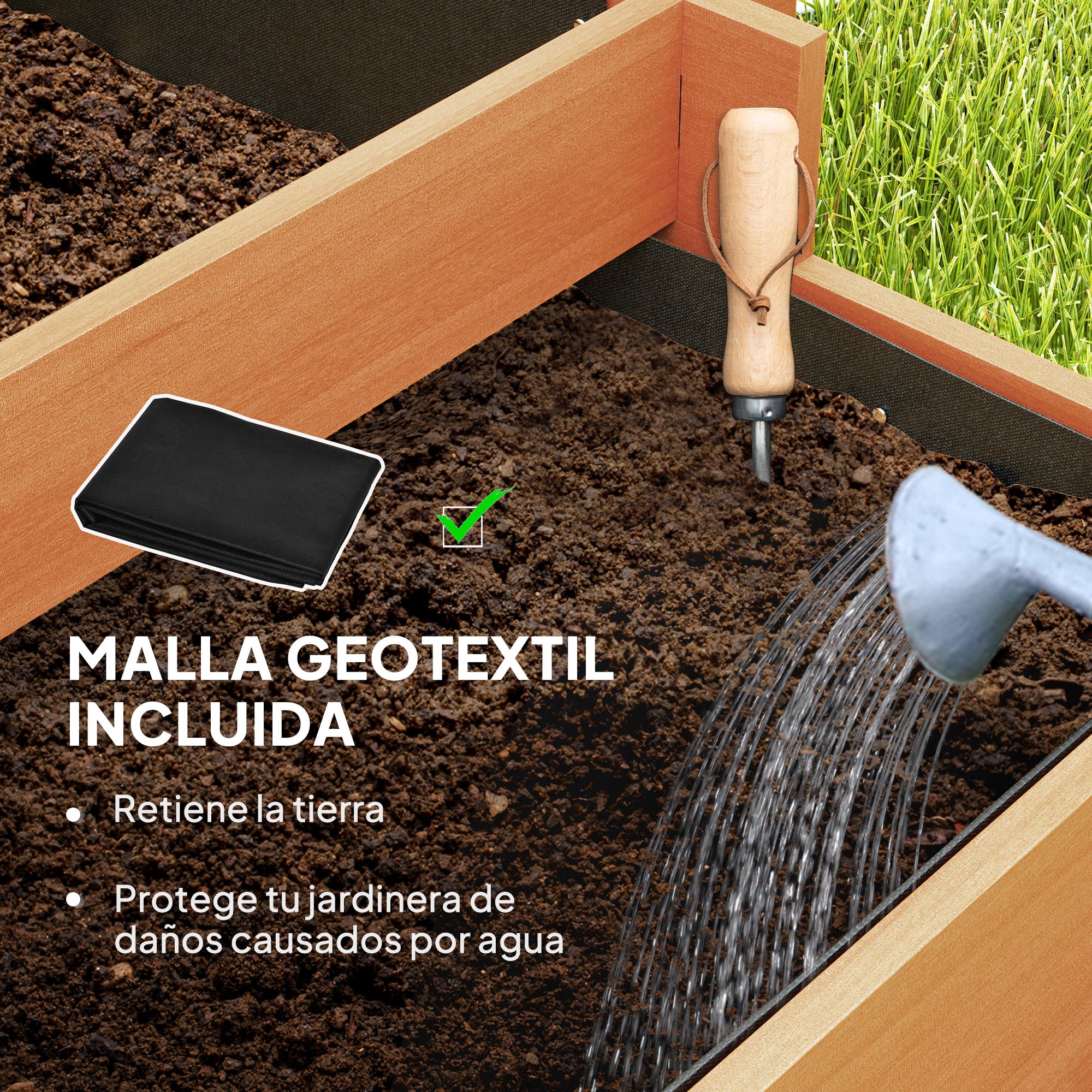 Outsunny Jardinera con Enrejado de 3 Niveles, Jardinera Exterior Grande de Madera para Plantas Trepadoras, con Tela no Tejida, Macetero Elevado para Jardín, Patio, Terraza, 95x95x110 cm, Marrón