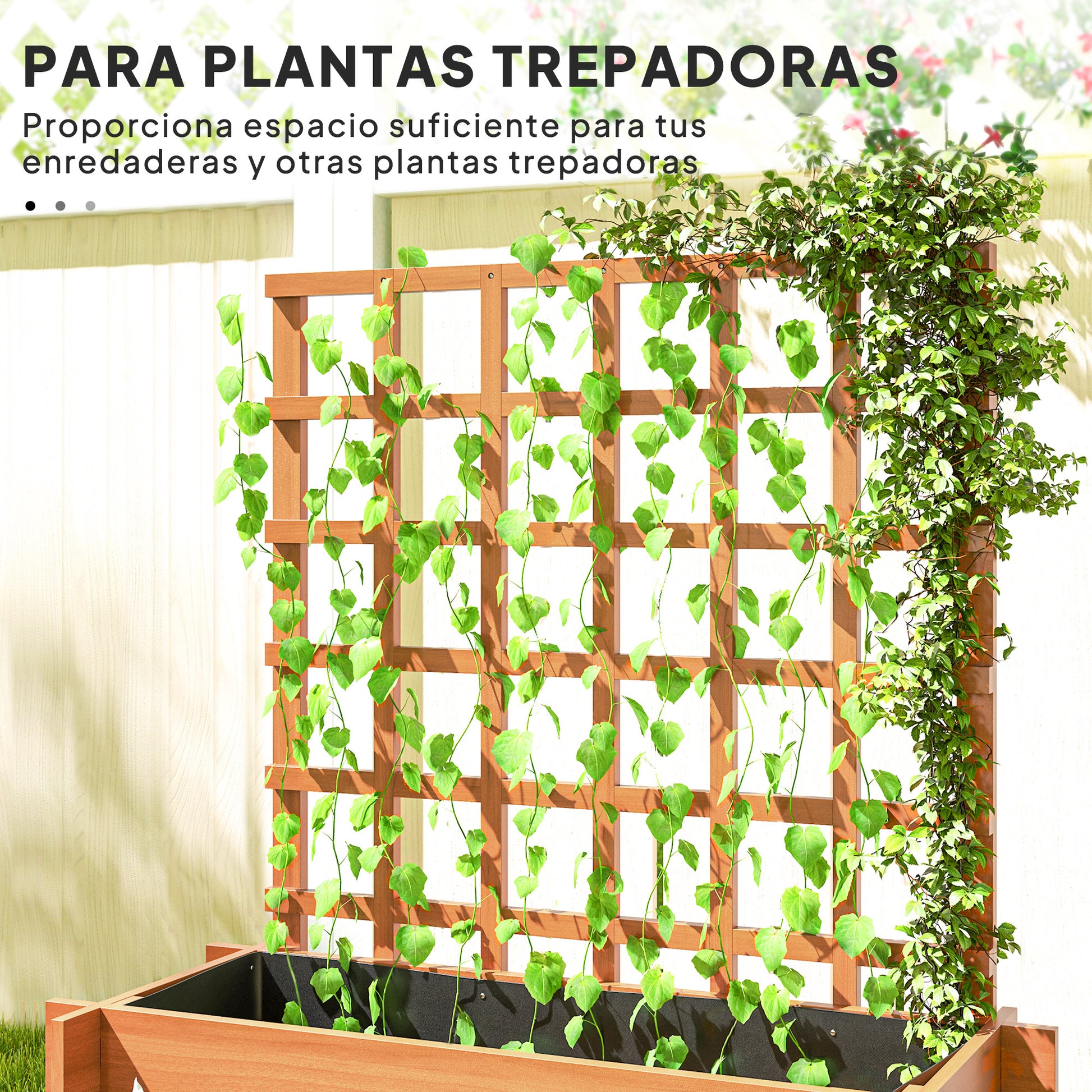 Outsunny Jardinera con Enrejado de 3 Niveles, Jardinera Exterior Grande de Madera para Plantas Trepadoras, con Tela no Tejida, Macetero Elevado para Jardín, Patio, Terraza, 95x95x110 cm, Marrón