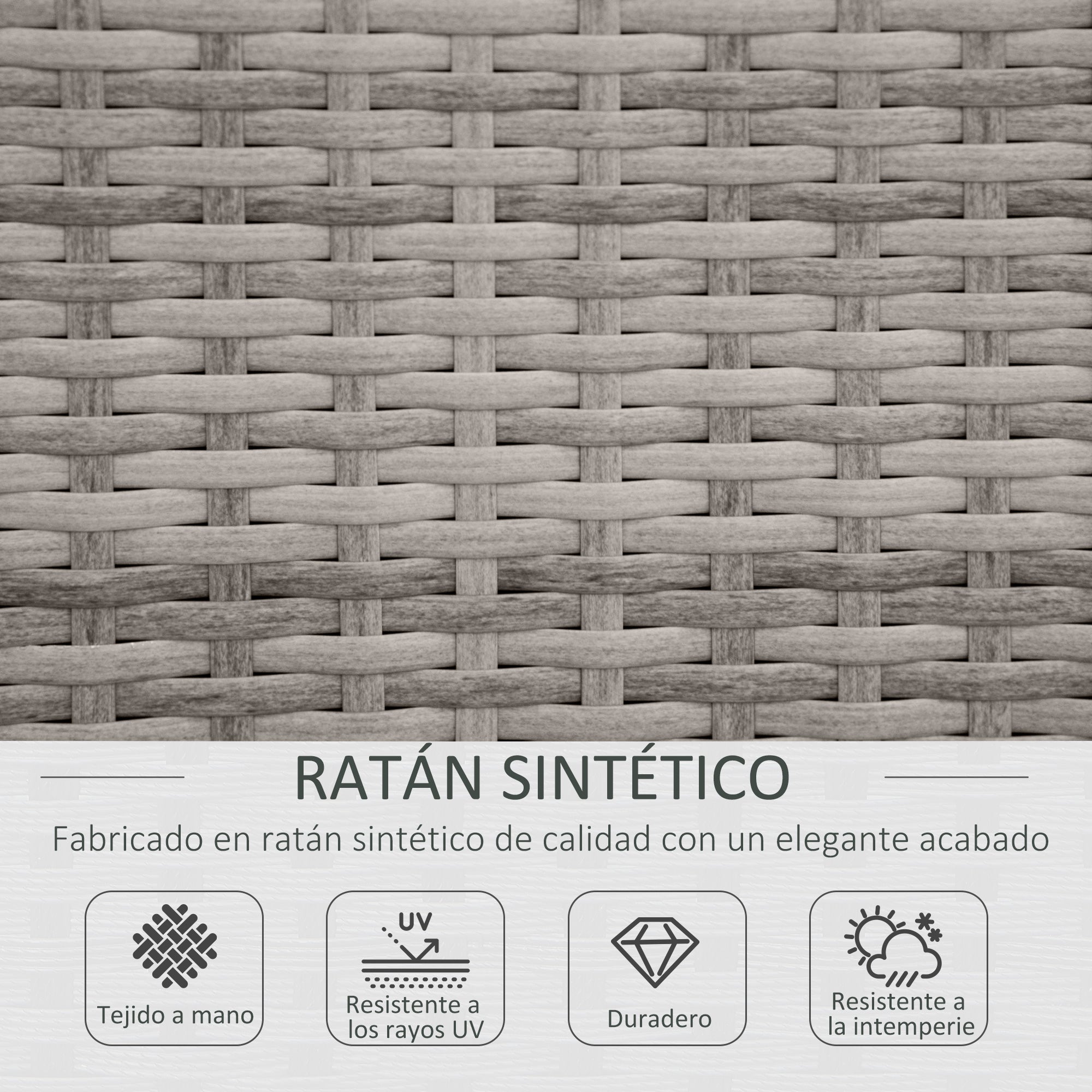 Outsunny Conjunto de Muebles de Jardín de Ratán 4 Piezas Mesa de Centro de Vidrio Sofá Doble y 2 Sofás Esquineros con Cojines Desenfundables para Terraza Exterior Gris