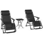 Outsunny Set de 2 Tumbonas Jardín Exterior Plegables con Mesa Auxiliar Portavasos Tumbonas de Gravedad Cero con Respaldo Ajustable Reposabrazos Extraíble para Patio Piscina Terraza Exterior Negro