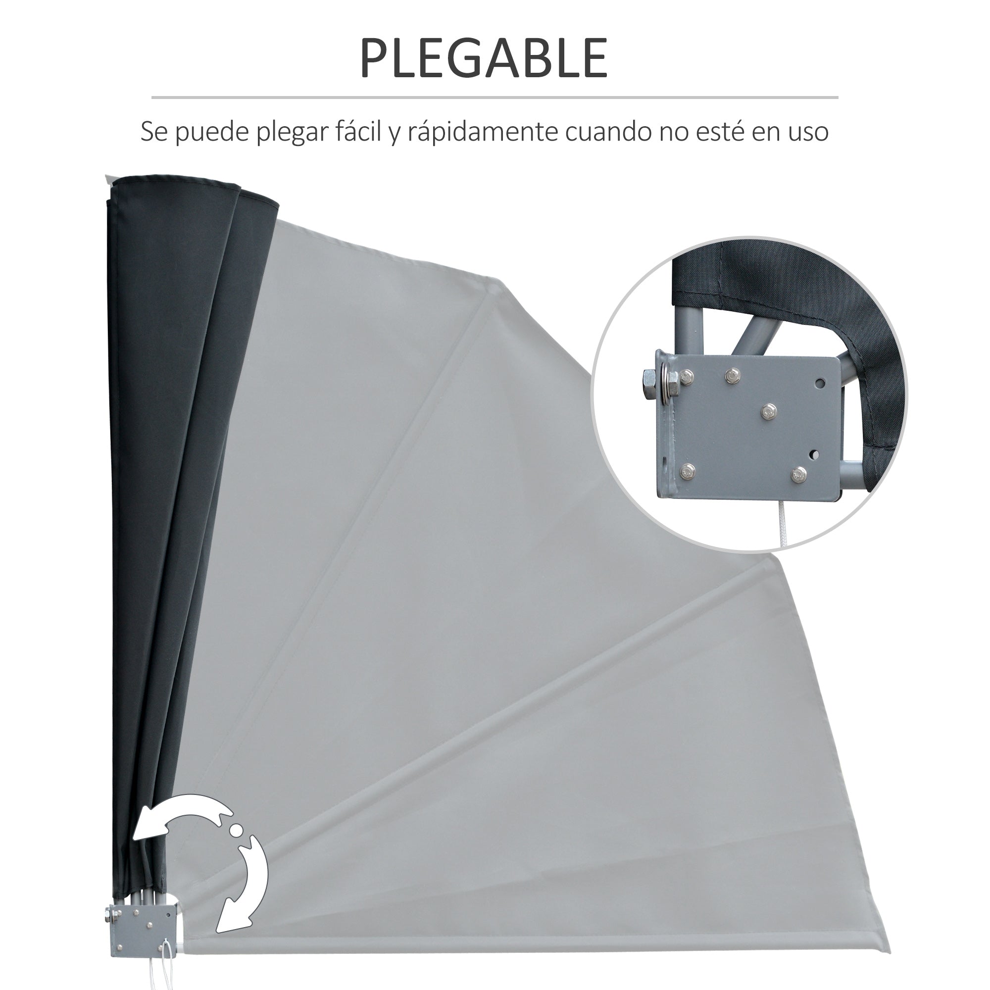Outsunny Toldo Lateral Plegable de Balcón 120x120 cm en Forma de Abanico Aluminio con Soporte de Pared para Suelo Terraza Patio Gris Oscuro