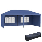 Outsunny Carpa Plegable 6x3 m, Pop-up, con 4 Laterales Desmontables, Cenador de Jardín con 2 Ventanas Visibles, Bolsa de Transporte, Impermeable, Anti-UV, Gazebo para Camping, Fiestas, Exterior, Azul