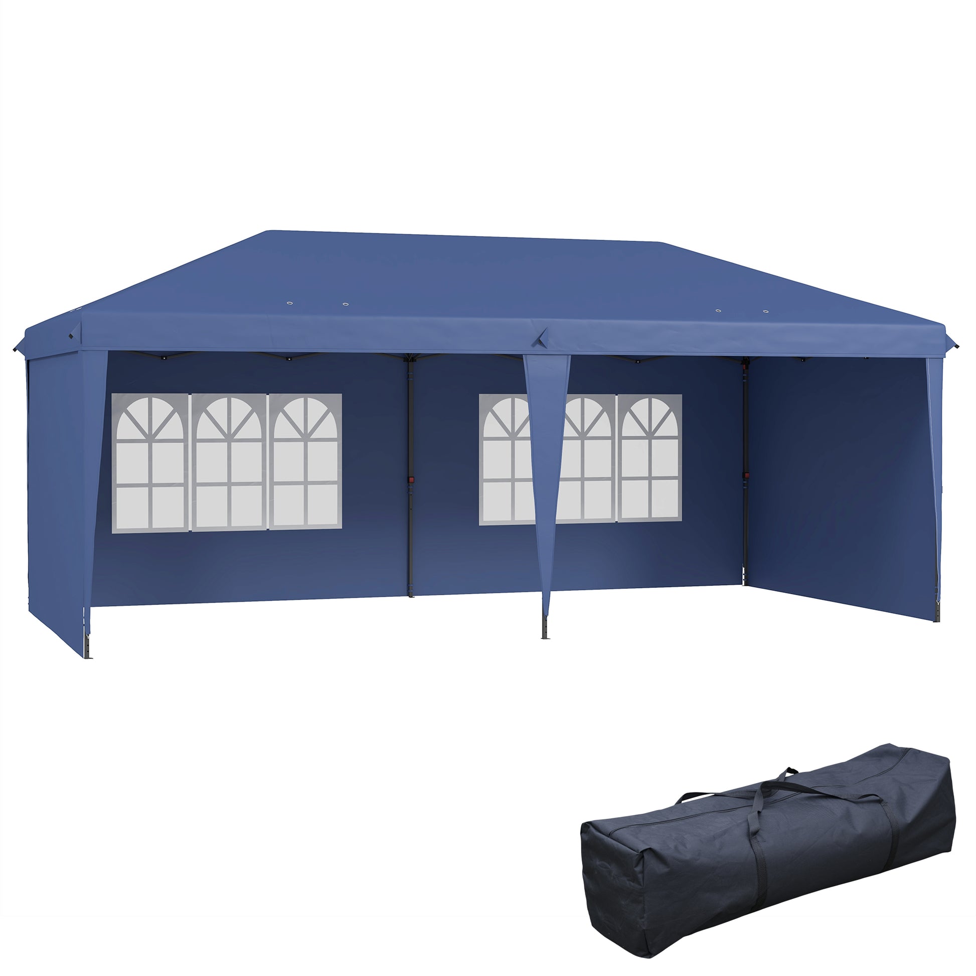 Outsunny Carpa Plegable 6x3 m, Pop-up, con 4 Laterales Desmontables, Cenador de Jardín con 2 Ventanas Visibles, Bolsa de Transporte, Impermeable, Anti-UV, Gazebo para Camping, Fiestas, Exterior, Azul