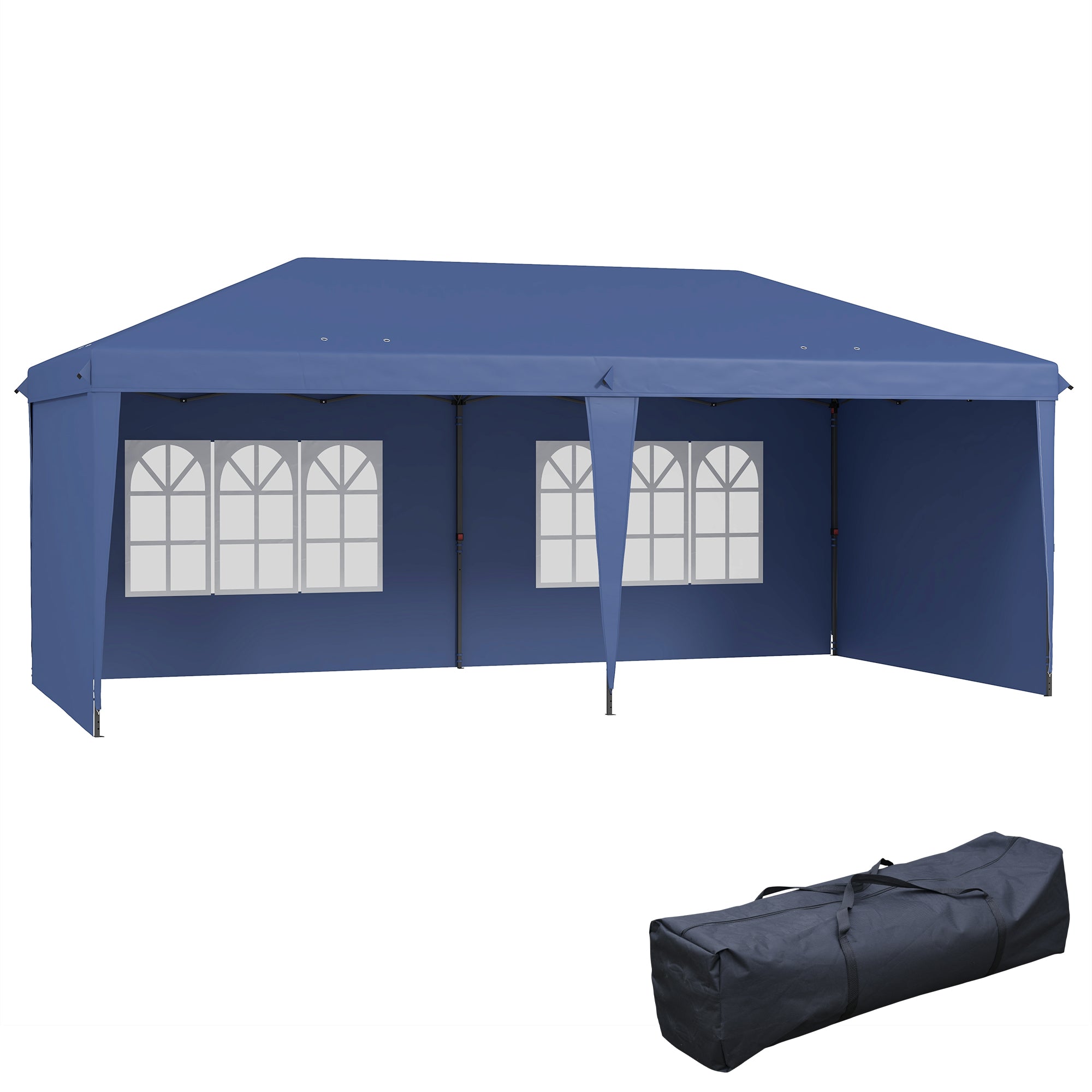Outsunny Carpa Plegable 6x3 m, Pop-up, con 4 Laterales Desmontables, Cenador de Jardín con 2 Ventanas Visibles, Bolsa de Transporte, Impermeable, Anti-UV, Gazebo para Camping, Fiestas, Exterior, Azul