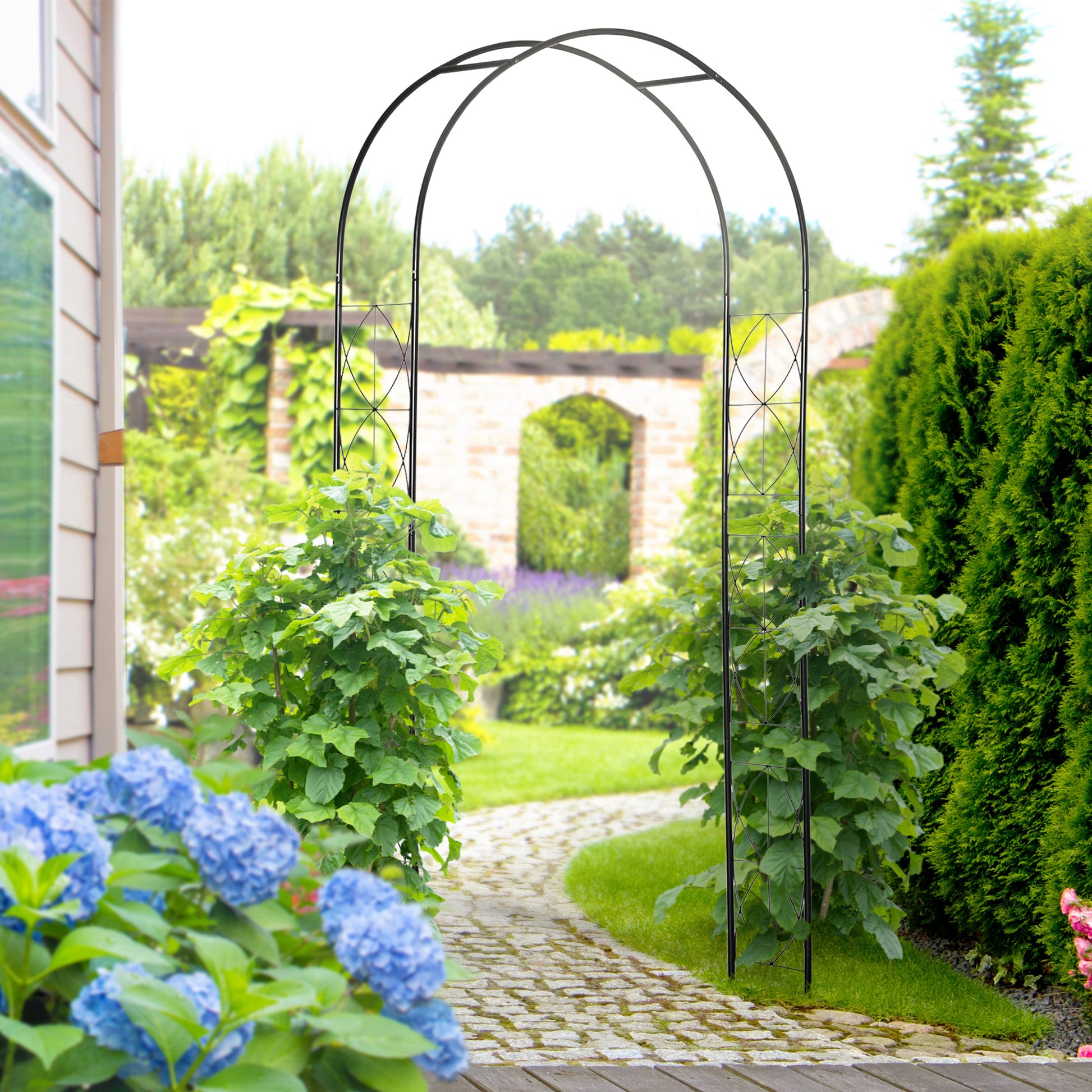Outsunny Arco de Jardín de Metal Arco de Rosas Arco de Boda Diseño Enrejado para Plantas Trepadoras para Decoración Patio Terraza 114x30x230 cm Negro