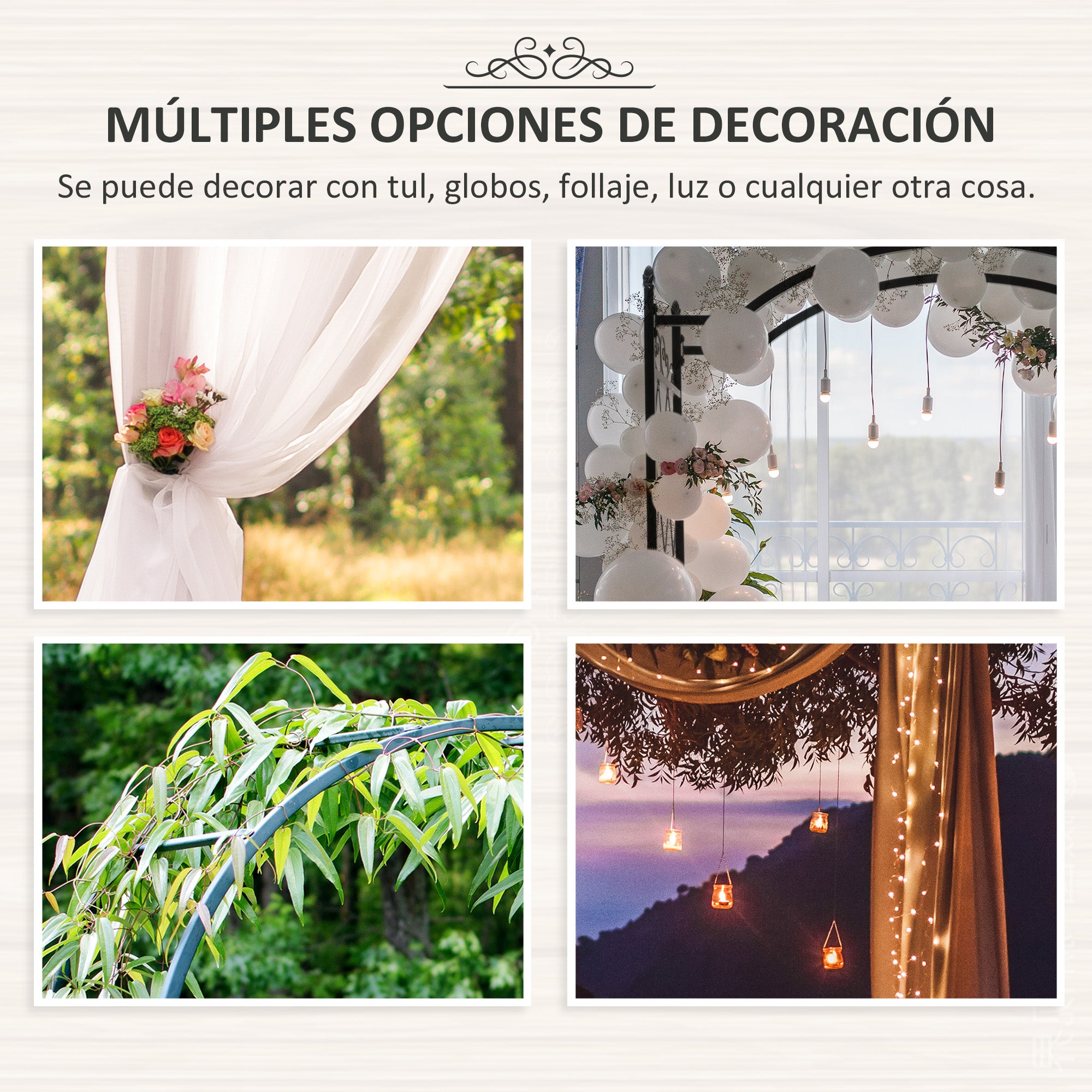 Outsunny Arco de Jardín de Metal Arco de Rosas Arco de Boda Diseño Enrejado para Plantas Trepadoras para Decoración Patio Terraza 114x30x230 cm Negro