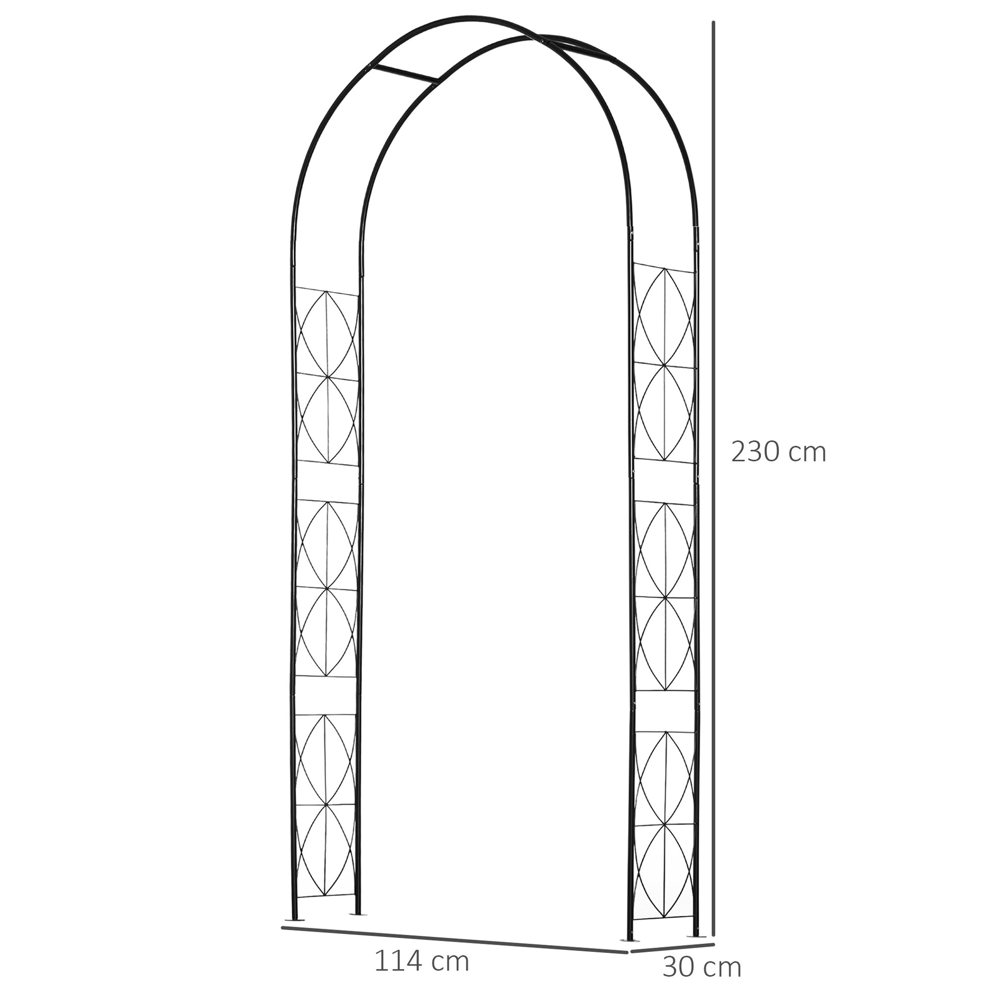Outsunny Arco de Jardín de Metal Arco de Rosas Arco de Boda Diseño Enrejado para Plantas Trepadoras para Decoración Patio Terraza 114x30x230 cm Negro