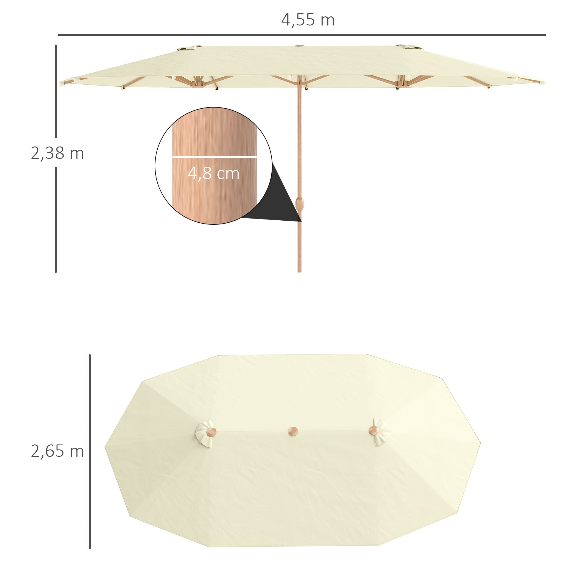 Outsunny Sombrilla Doble 4,55x2,65 m Sombrilla Terraza Exterior con Manivela Manual Resistente al Agua y Protección Solar Sombrilla Grande para Terraza Playa Piscina Beige
