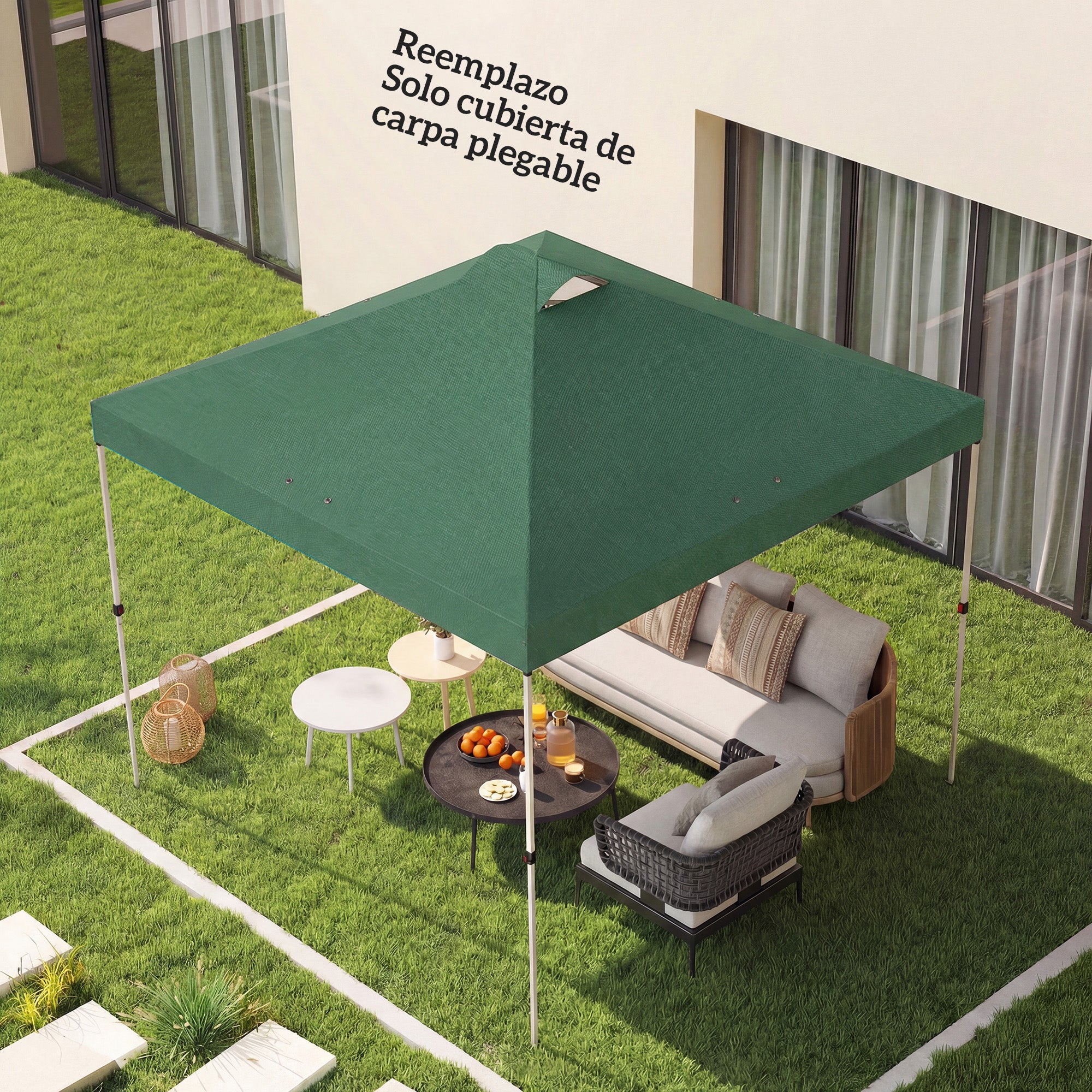 Outsunny Toldo de Pérgola de Recambio 3x3 m Techo de Repuesto para Carpa Plegable de Jardín de Tela Oxford 210D con 8 Orificios de Drenaje y Doble Ventilación Protección UV 50+ SOLO TOLDO Verde