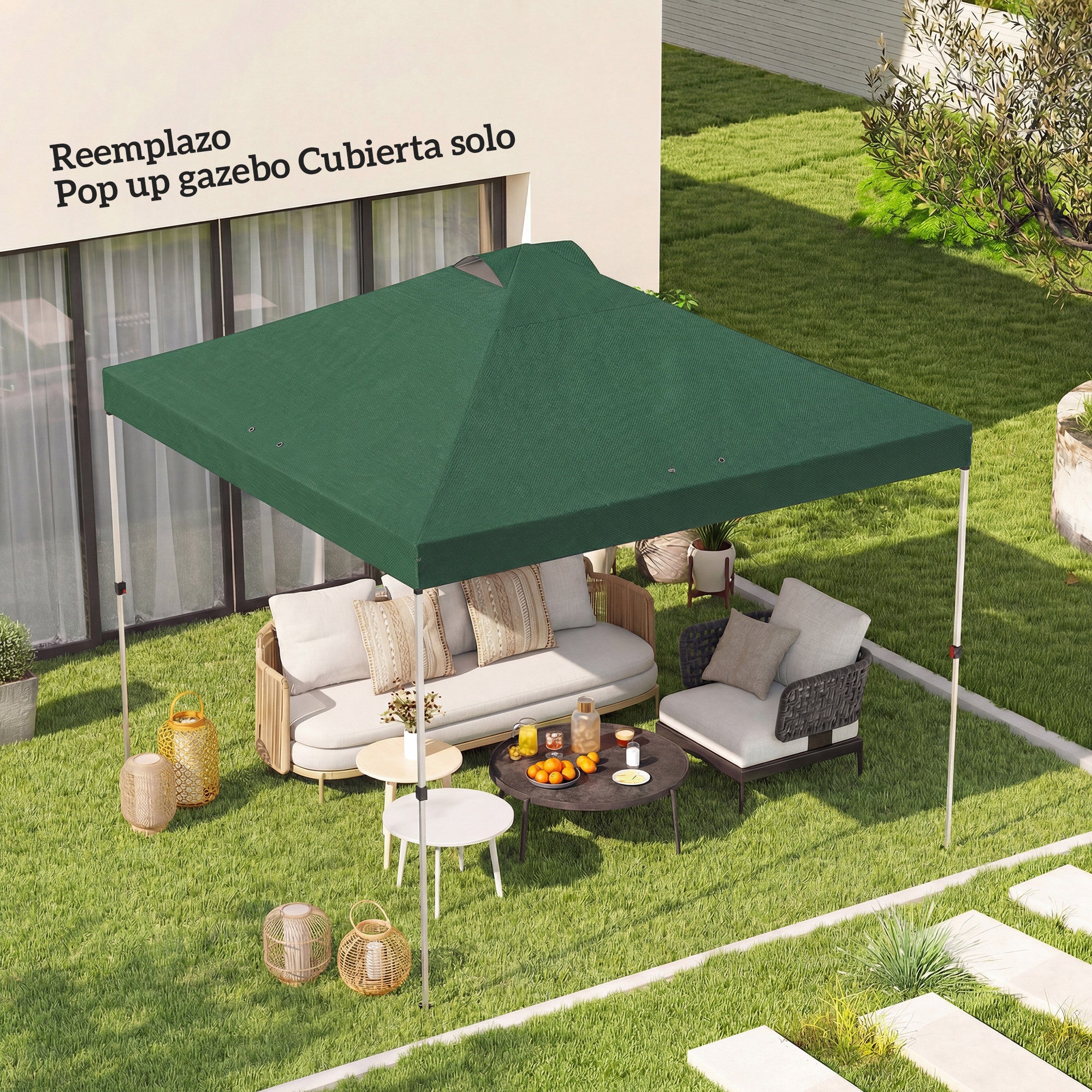 Outsunny Toldo de Pérgola de Recambio 3x3 m Techo de Repuesto para Carpa Plegable de Jardín de Tela Oxford 210D con 8 Orificios de Drenaje y Doble Ventilación Protección UV 50+ SOLO TOLDO Verde
