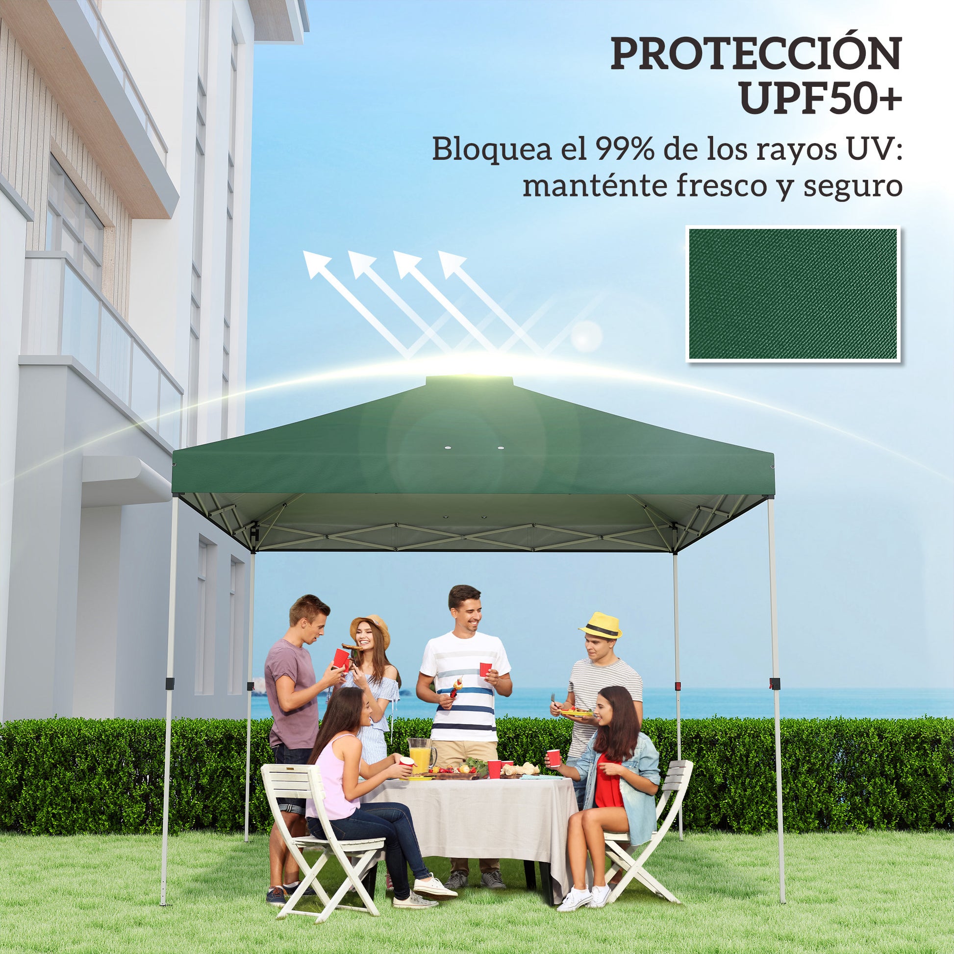 Outsunny Toldo de Pérgola de Recambio 3x3 m Techo de Repuesto para Carpa Plegable de Jardín de Tela Oxford 210D con 8 Orificios de Drenaje y Doble Ventilación Protección UV 50+ SOLO TOLDO Verde