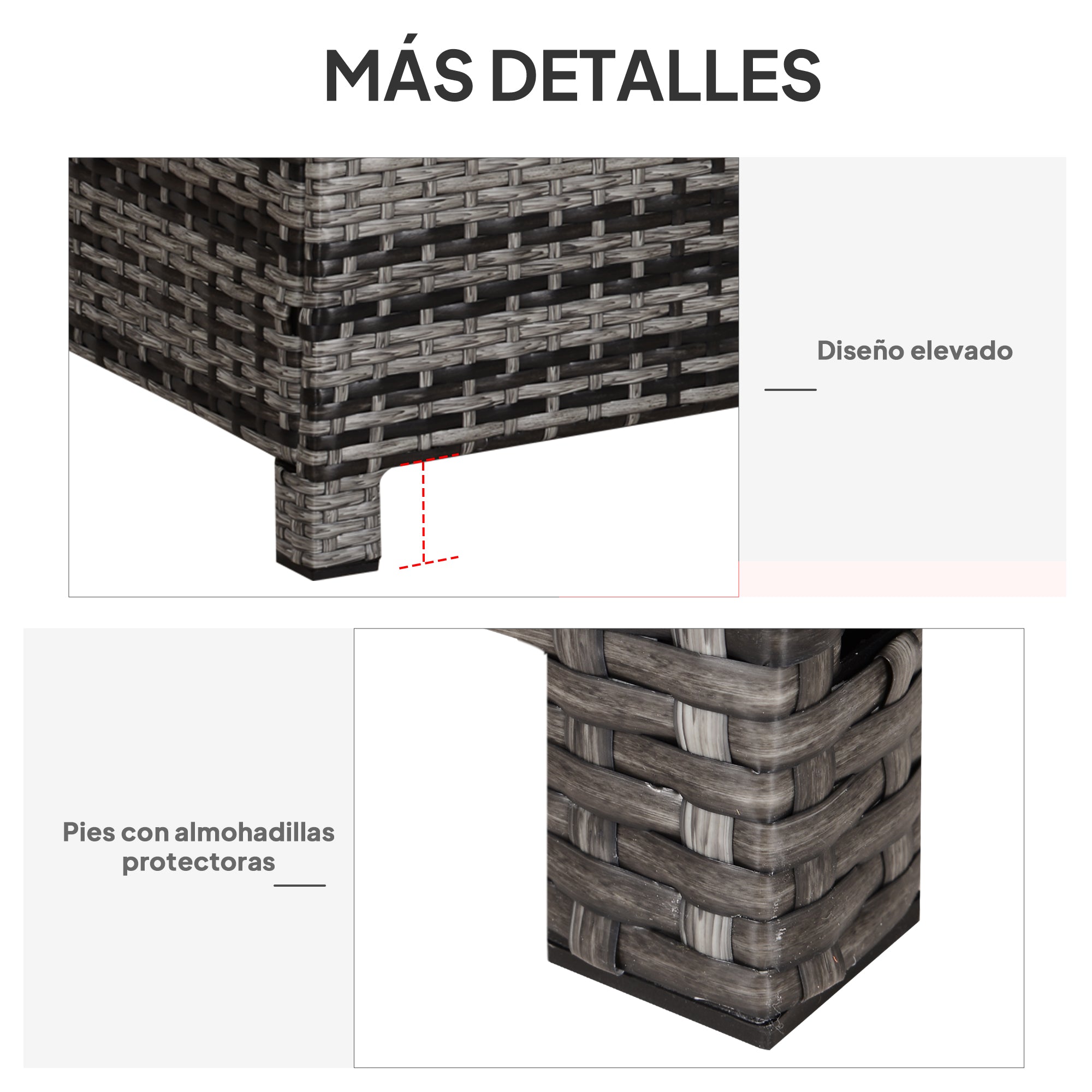Outsunny Mesa de Jardín de Ratán Sintético Mesita Auxiliar con Vidrio Templado para Terraza Patio Balcón 85x50x39 cm Gris