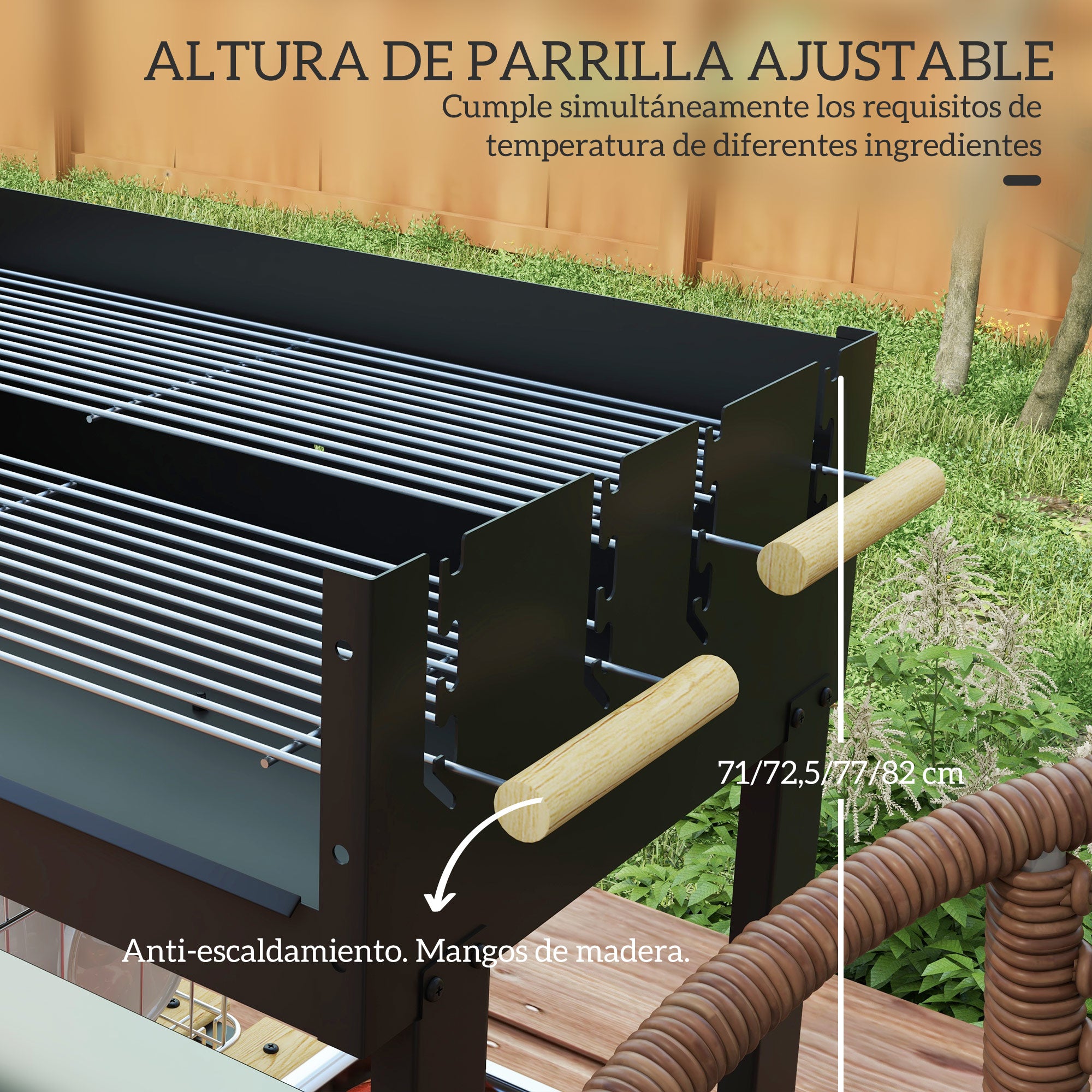 Outsunny Barbacoa de Carbón, Barbacoa Portátil, 113x53,5x82,5 cm, con 2 Parrillas Alturas Ajustables, Mesa Lateral, Estante y Ruedas, para Jardín o Fiesta al Aire Libre, Negro