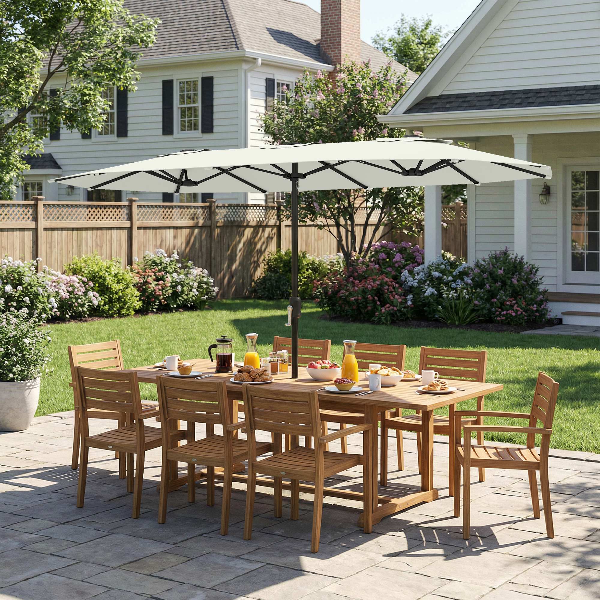 Outsunny Sombrilla Doble 4,6x2,6 m, Sombrilla Terraza Exterior con Manivela Manual, Protección UV50+, Funda Protectora, Resistente al Agua, Parasol para Jardín, Terraza, Patio, Blanco Crema