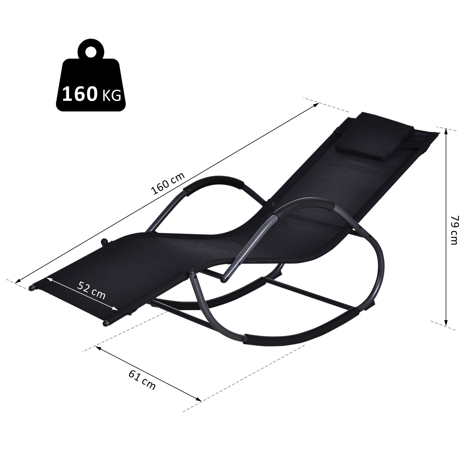 Outsunny Mecedora para Exterior Tumbona con Reposabrazos y Función Balancín para Terraza 160x61x79 cm Negro