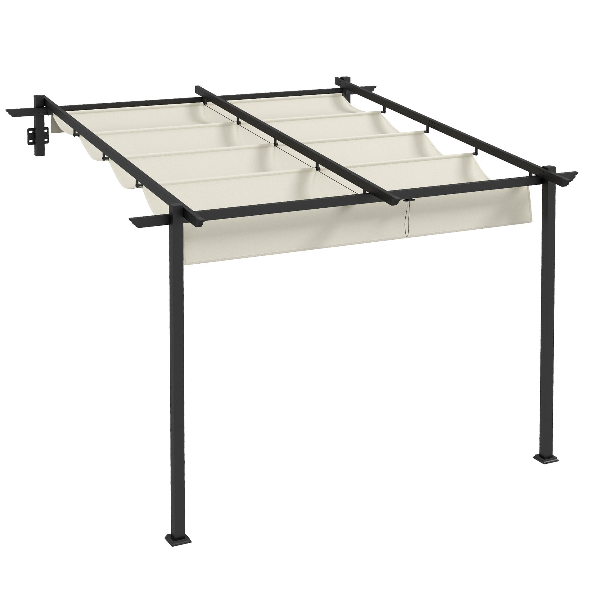Outsunny Pérgola de Pared 3x3 m Cenador de Jardín con Techo Retráctil de Poliéster y Marco de Acero para Celebraciones Fiestas Bodas Crema y Gris Oscuro