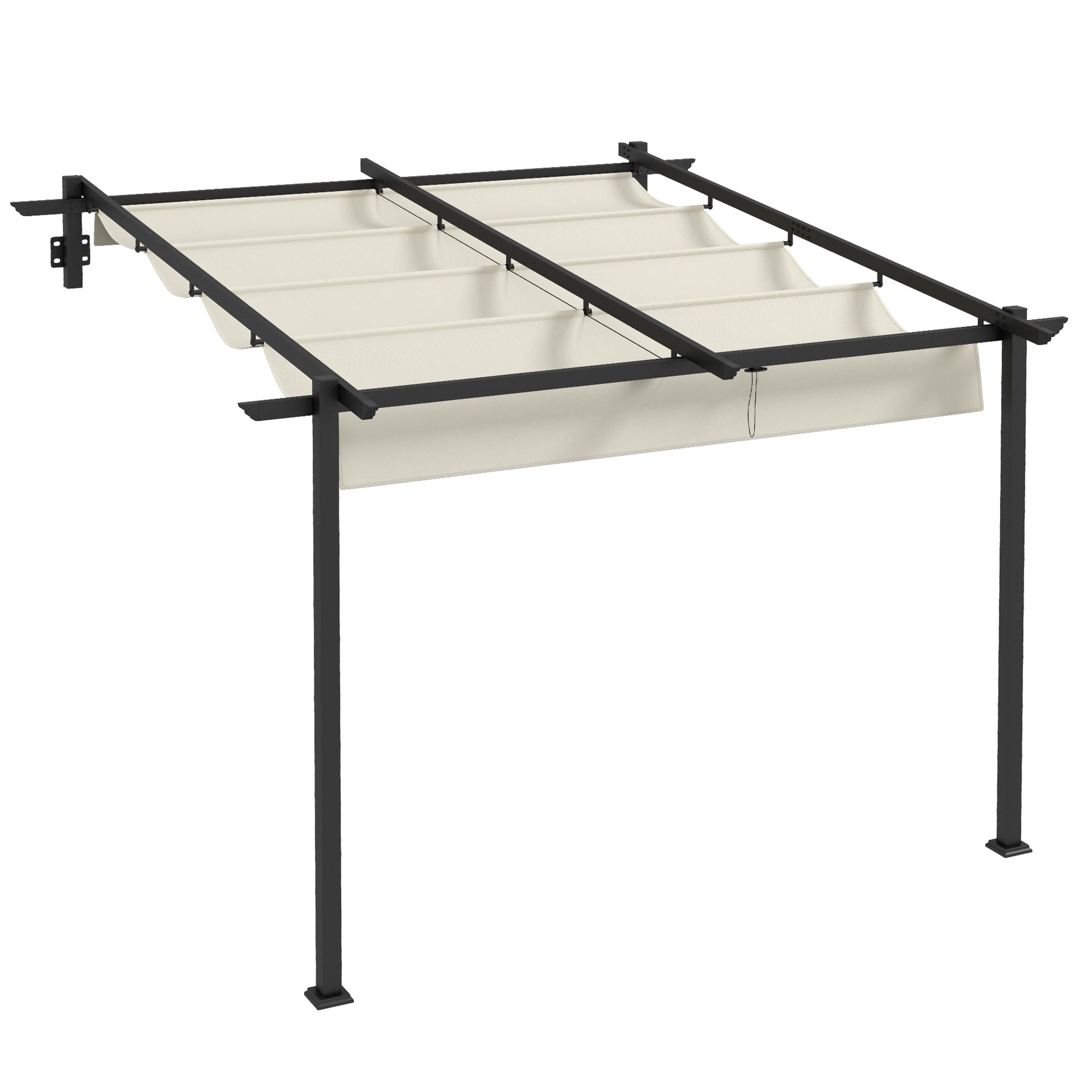 Outsunny Pérgola de Pared 3x3 m Cenador de Jardín con Techo Retráctil de Poliéster y Marco de Acero para Celebraciones Fiestas Bodas Crema y Gris Oscuro
