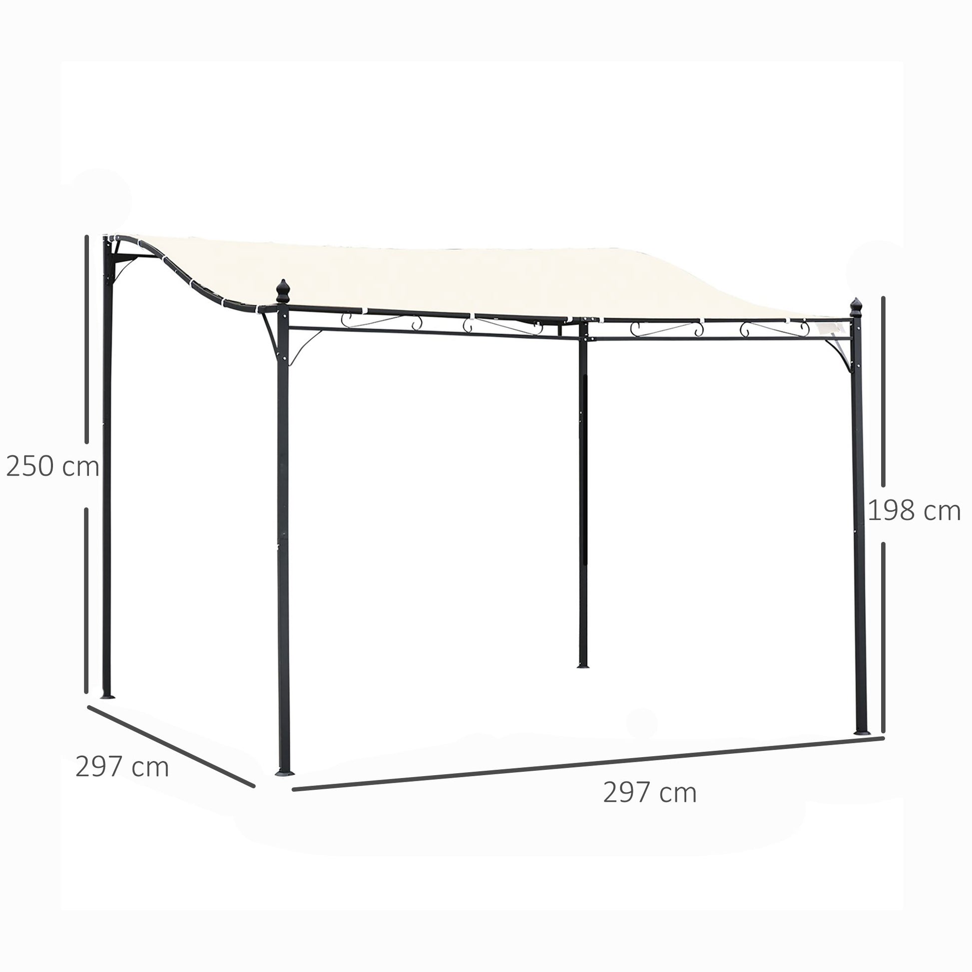 Outsunny Cenador de Jardín 3x3 m Pérgola con Toldo y 16 Orificios de Drenaje para Patio Terraza Metal y Poliéster 180 g/m² Resistente Crema