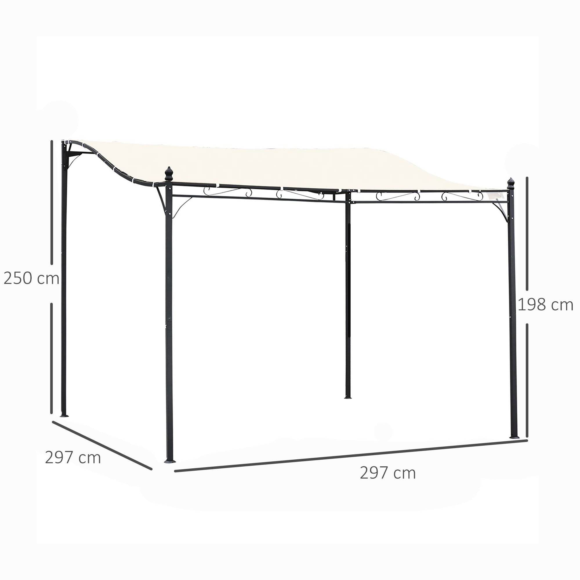 Outsunny Cenador de Jardín 3x3 m Pérgola con Toldo y 16 Orificios de Drenaje para Patio Terraza Metal y Poliéster 180 g/m² Resistente Crema