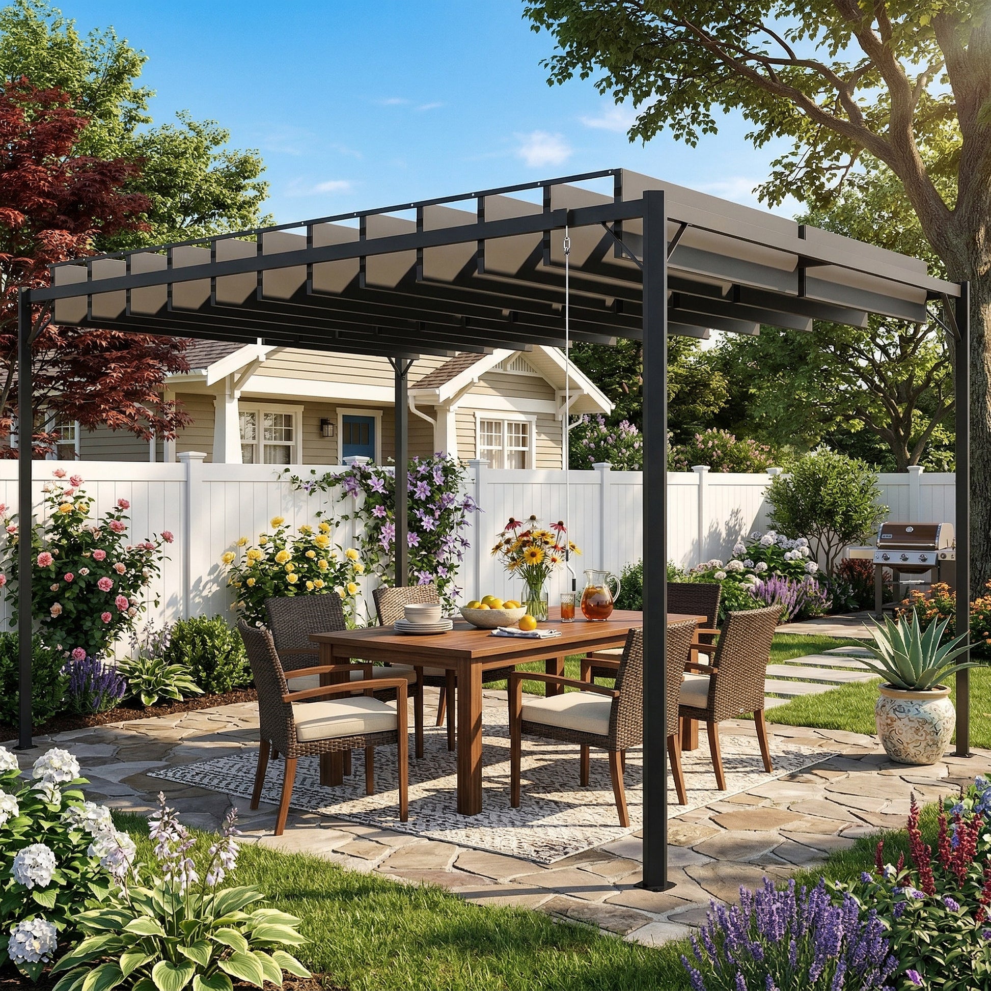 Outsunny Pérgola de Jardín 3x4 m, Cenador de Jardín con Techo de Lamas Orientables, Estructura de Metal, Protección UPF50+, Pabellón para Exterior, Patio, Terraza, Gris Oscuro
