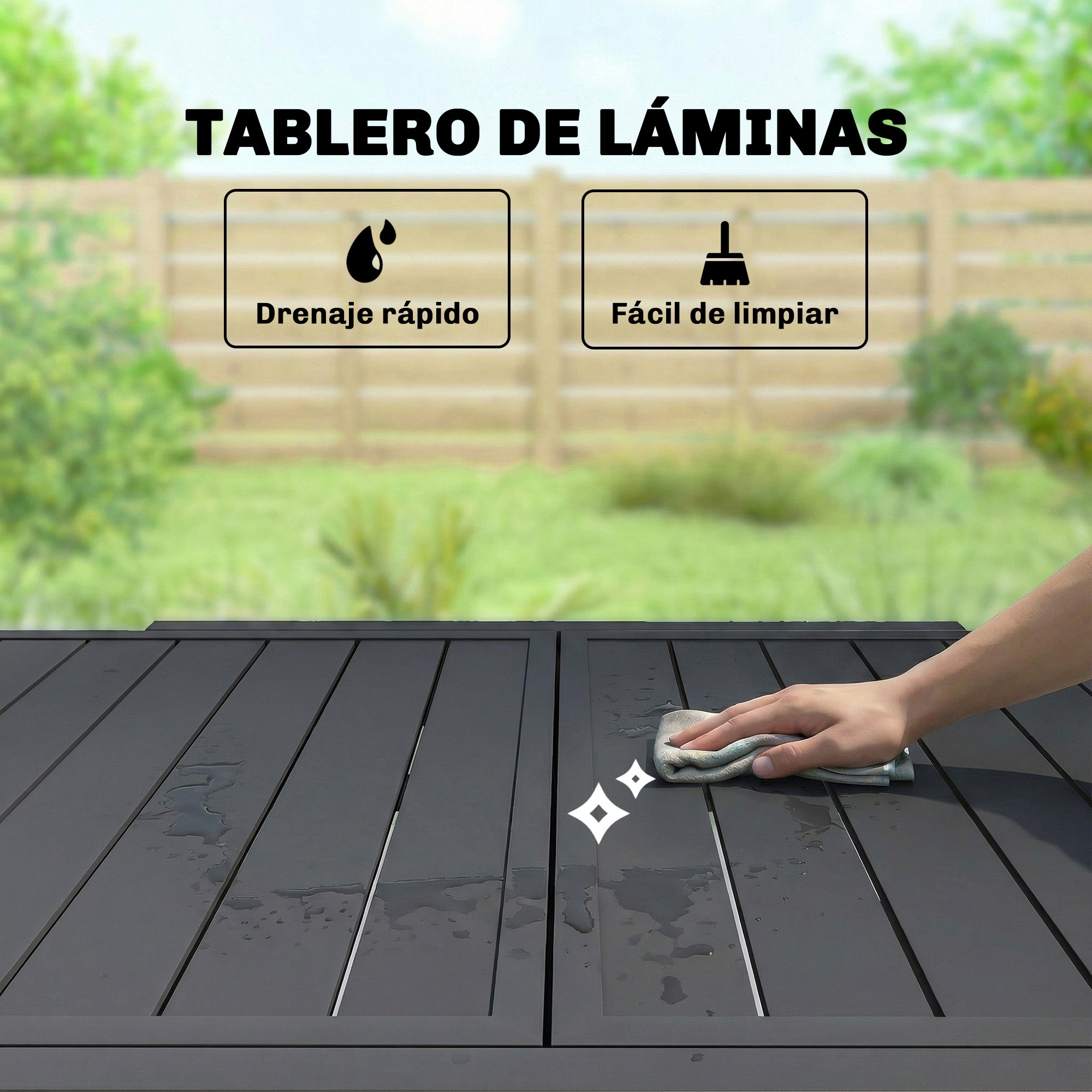 Outsunny Mesa de Jardín Extensible, Mesa de Comedor Exterior Extensible 80/160x80 cm, de Aluminio, con Superficie de Lamas, Carga 70 kg, Mesita Rectangular para 4-6 Personas, para Patio, Terraza, Negro