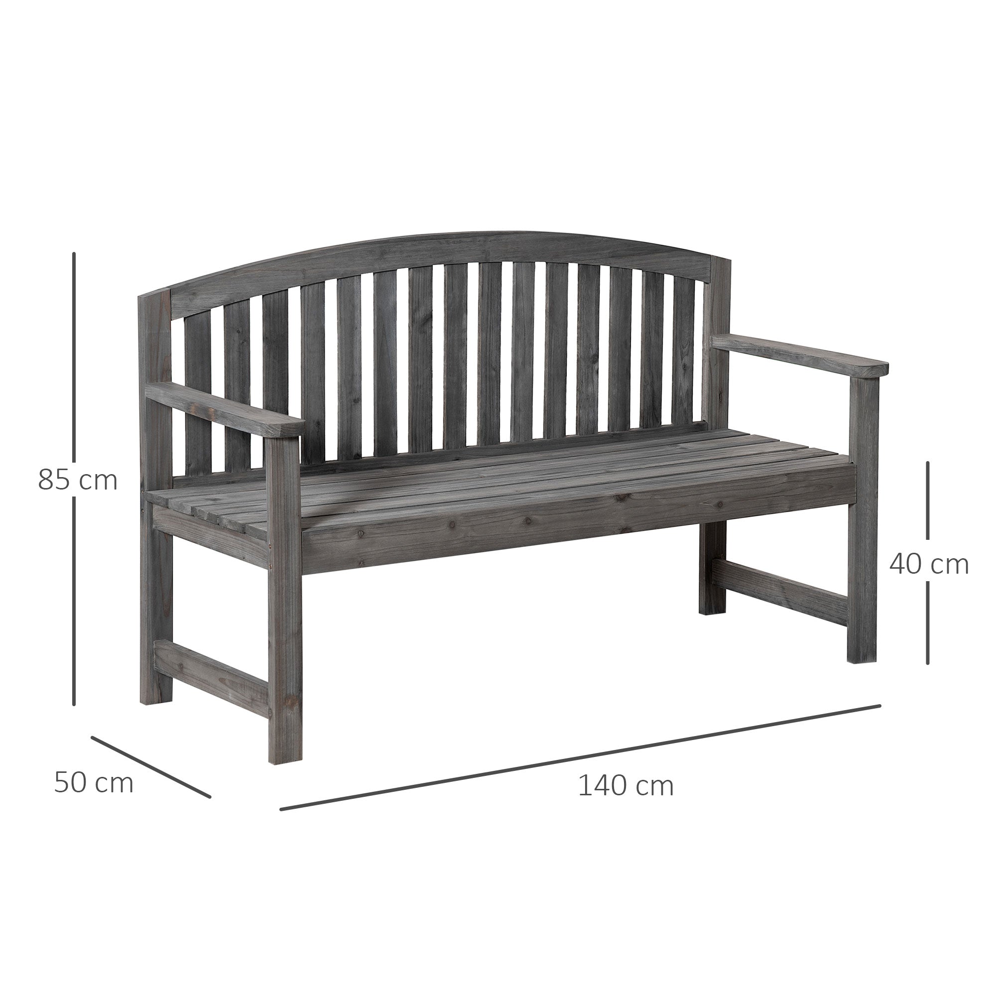 Outsunny Banco de Jardín de 2 Plazas Banco Listones de Madera con Respaldo y Reposabrazos para Terraza Balcón Patio Exterior Carga 320 kg 140x50x85 cm Gris
