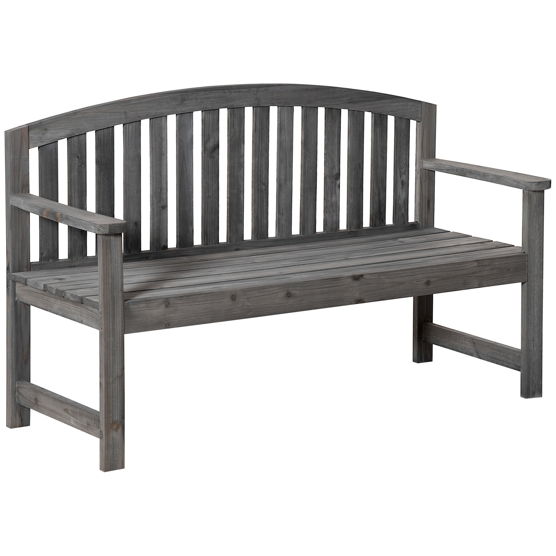 Outsunny Banco de Jardín de 2 Plazas Banco Listones de Madera con Respaldo y Reposabrazos para Terraza Balcón Patio Exterior Carga 320 kg 140x50x85 cm Gris