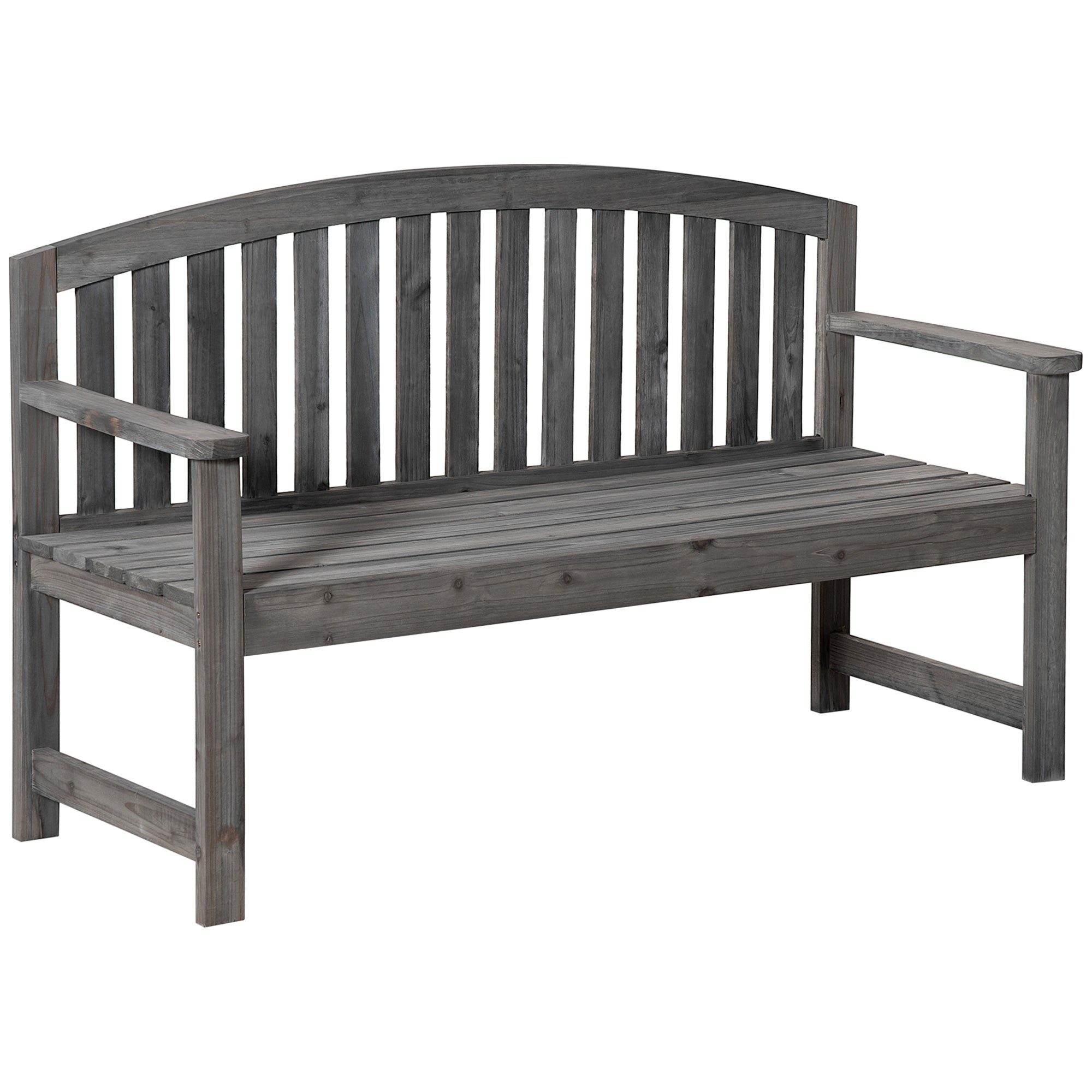 Outsunny Banco de Jardín de 2 Plazas Banco Listones de Madera con Respaldo y Reposabrazos para Terraza Balcón Patio Exterior Carga 320 kg 140x50x85 cm Gris