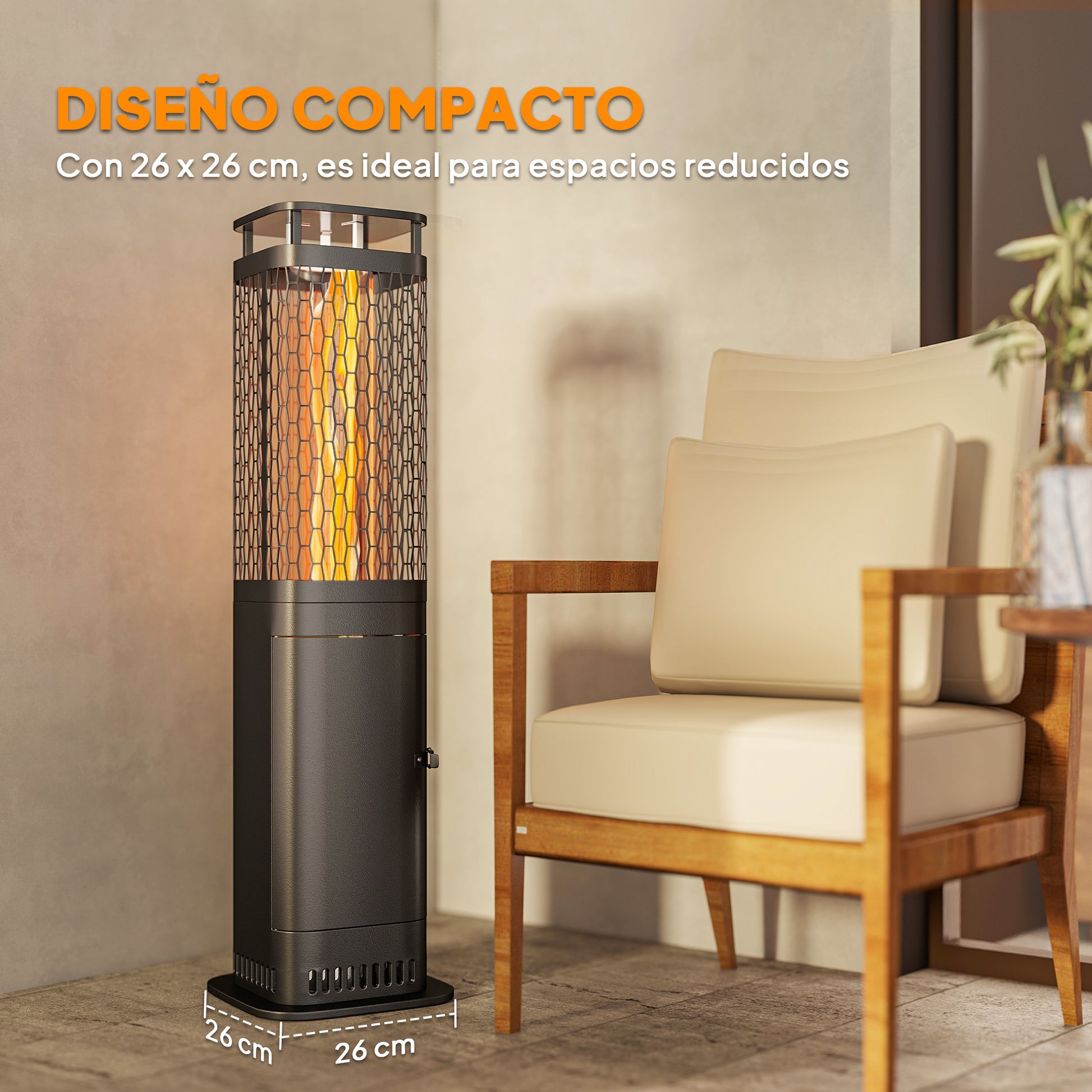 Outsunny Estufa de Pellets, 6.86 KW, sin Electricidad, Estufa Exterior con Tubo de Vidrio, Base Antideslizante y Rejilla Metálica, Calefactor de Pellets sin Humo para Jardín, Terraza, Exterior, Negro