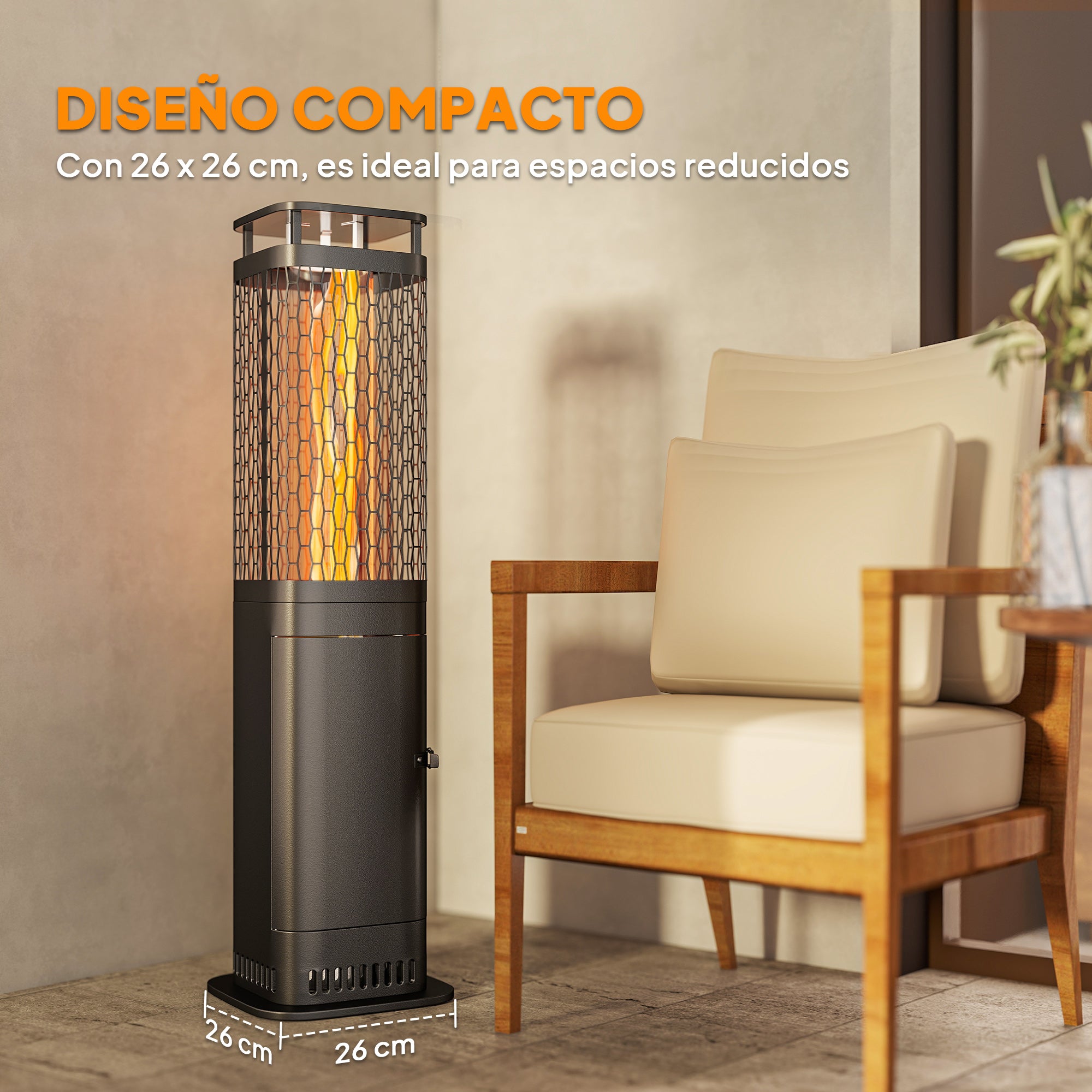Outsunny Estufa de Pellets, 6.86 KW, sin Electricidad, Estufa Exterior con Tubo de Vidrio, Base Antideslizante y Rejilla Metálica, Calefactor de Pellets sin Humo para Jardín, Terraza, Exterior, Negro