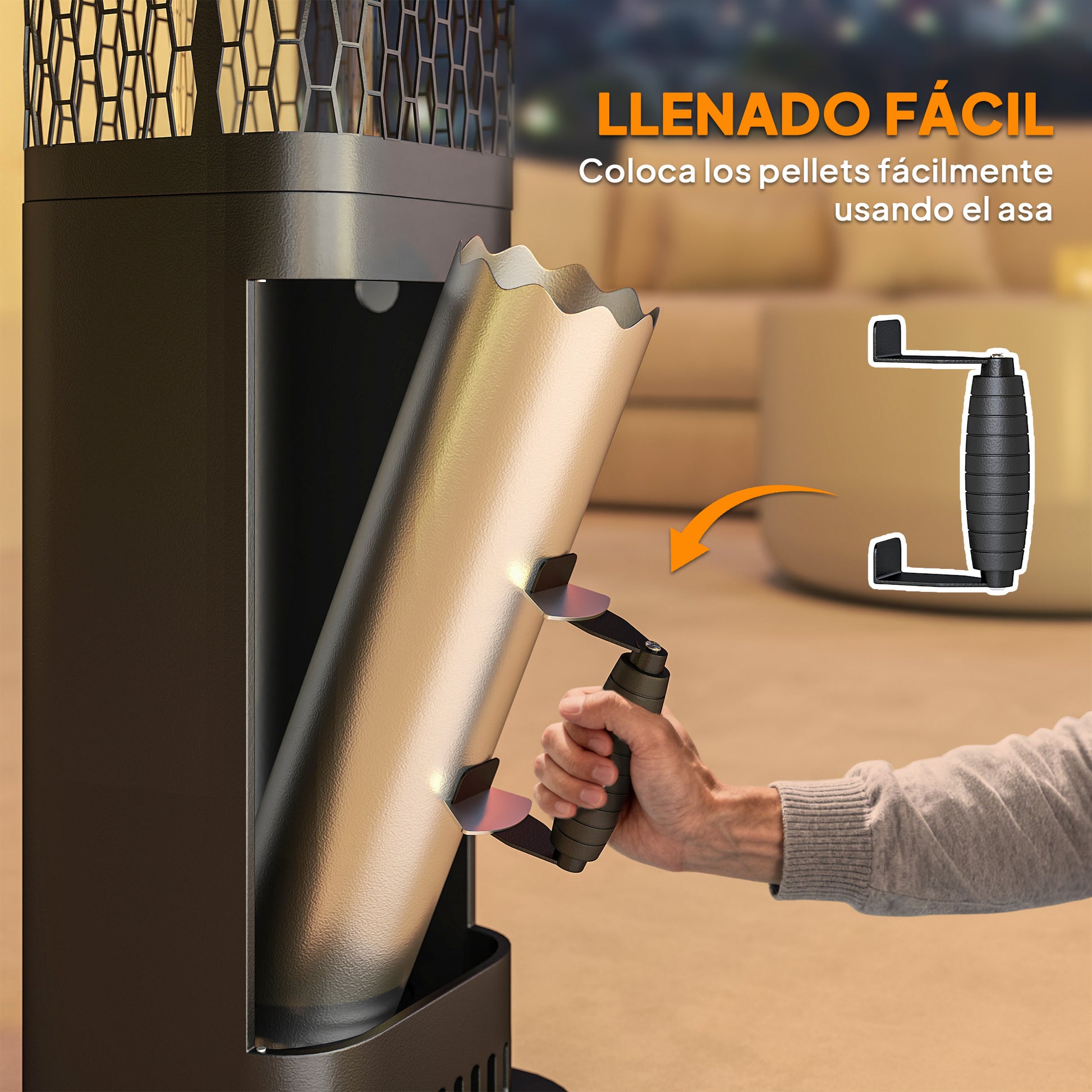 Outsunny Estufa de Pellets, 6.86 KW, sin Electricidad, Estufa Exterior con Tubo de Vidrio, Base Antideslizante y Rejilla Metálica, Calefactor de Pellets sin Humo para Jardín, Terraza, Exterior, Negro