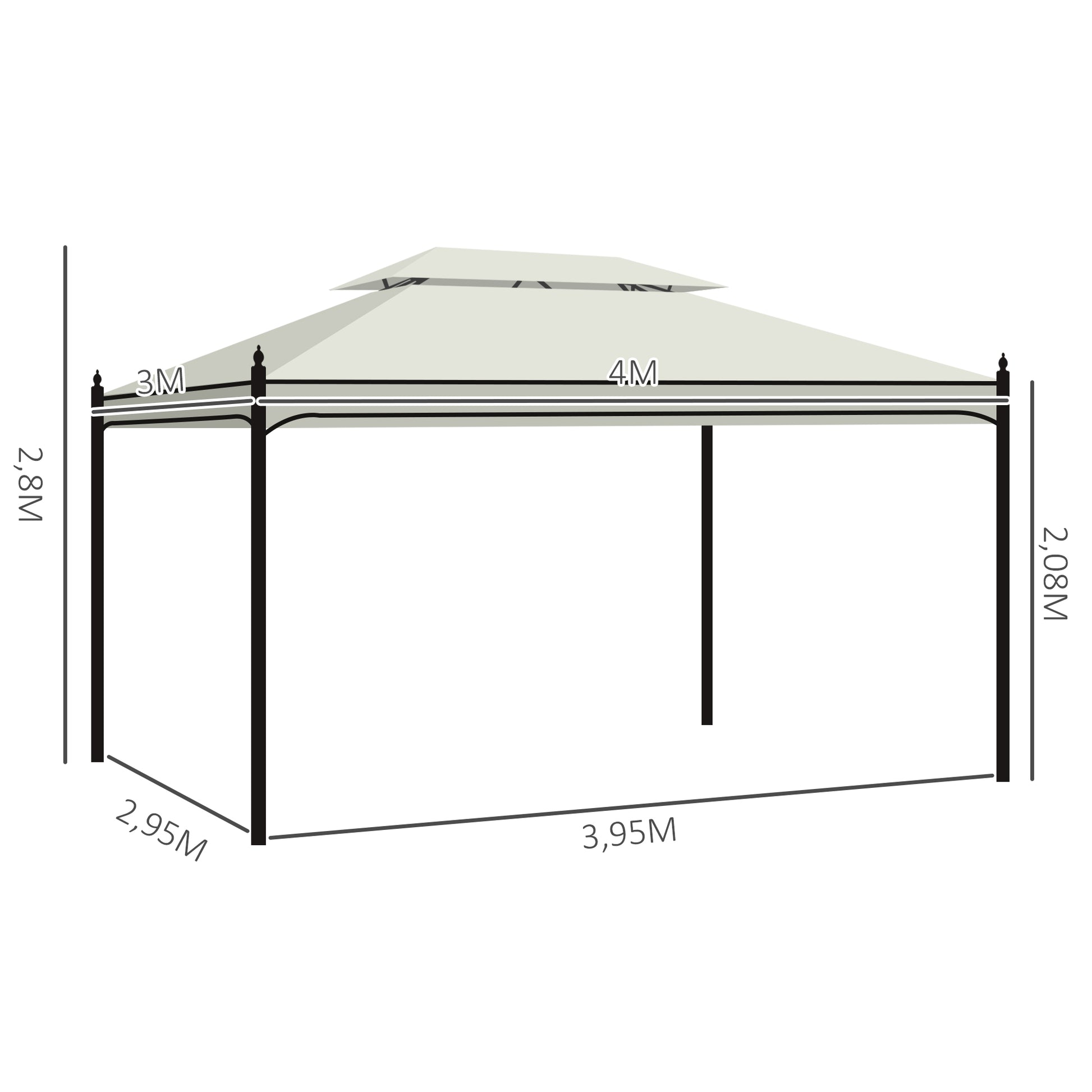 Outsunny Cenador de Jardín 4x3m Pabellón con Techo Doble Transpirable y 4 Cortinas Laterales Extraíbles Carpa de Acero Anti-UV Gazebo para Fiestas Bodas Eventos al Aire Libre Crema