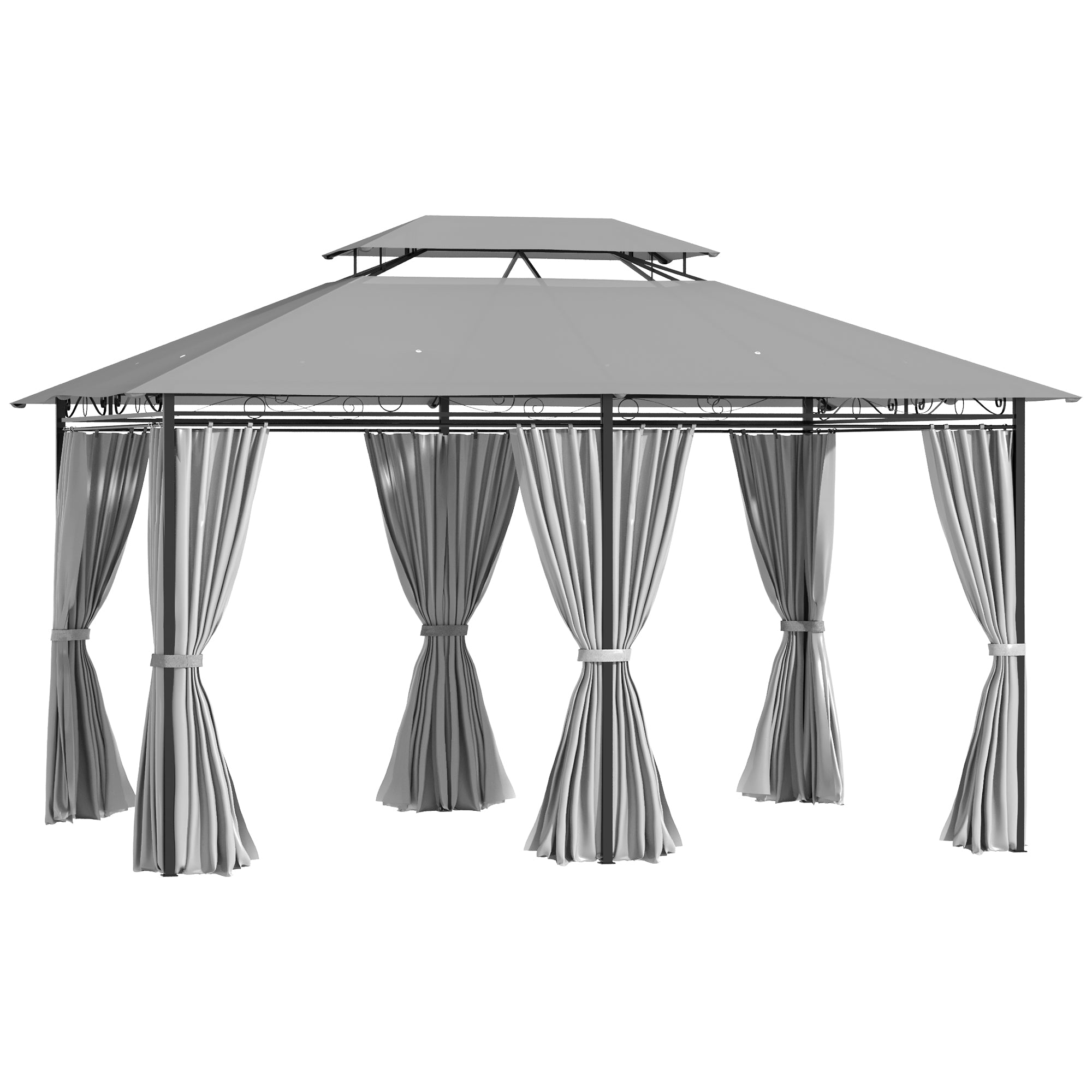 Outsunny Cenador para Jardín 3x4 m Pérgola de Jardín Gazebo con Doble Techo Paredes Laterales Resistente al Agua Carpa para Exterior Terraza Patio Gris Oscuro