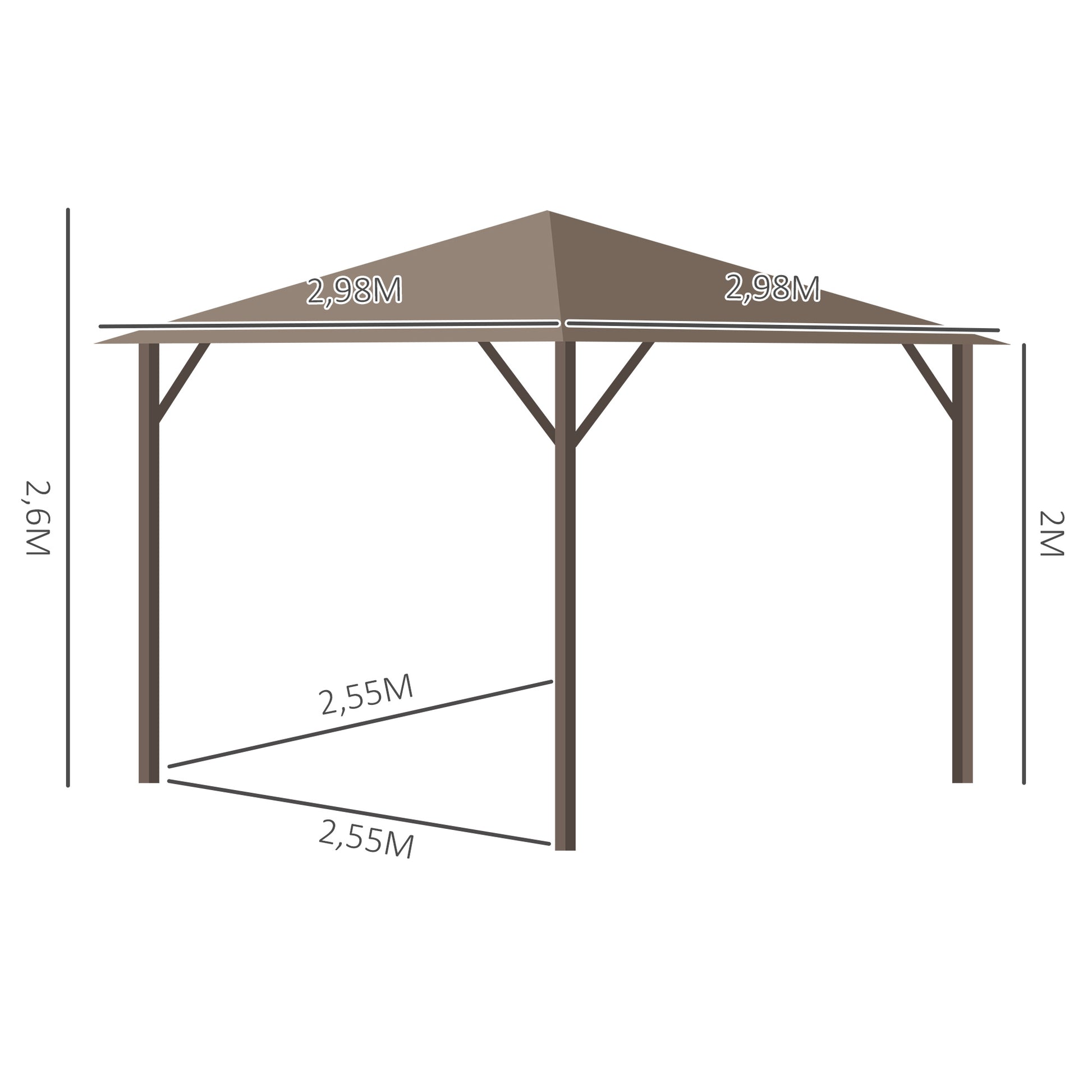 Outsunny Cenador de Jardín 3x3 m Marco de Aluminio con 4 Cortinas Laterales 4 Mosquiteras y Gancho para Lámpara Gazebo Pabellón para Exterior Patio Fiestas Marrón